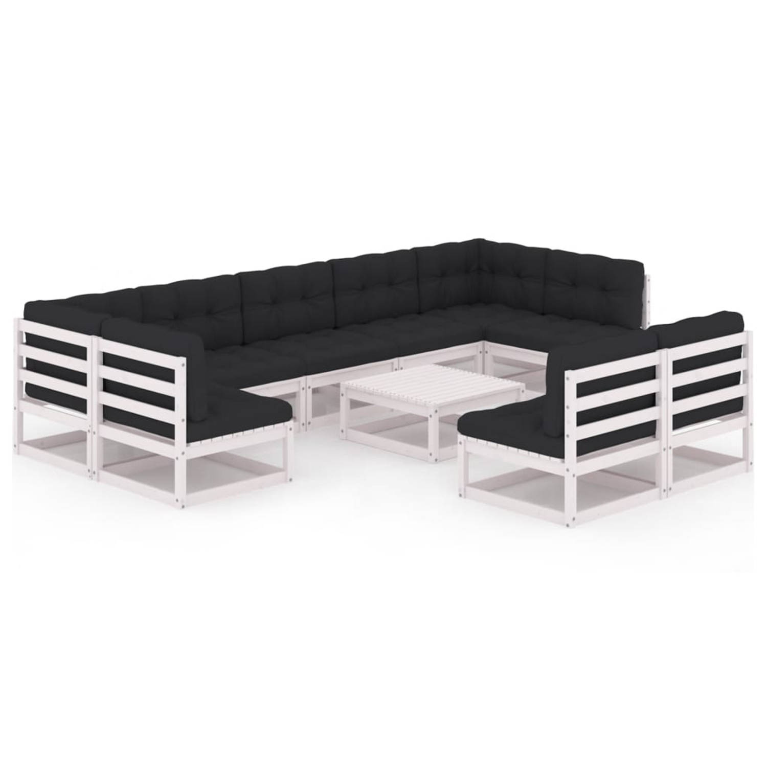 The Living Store Tuinset Grenenhout - Lounge - Wit - 70x70x67 cm - Massief grenenhout