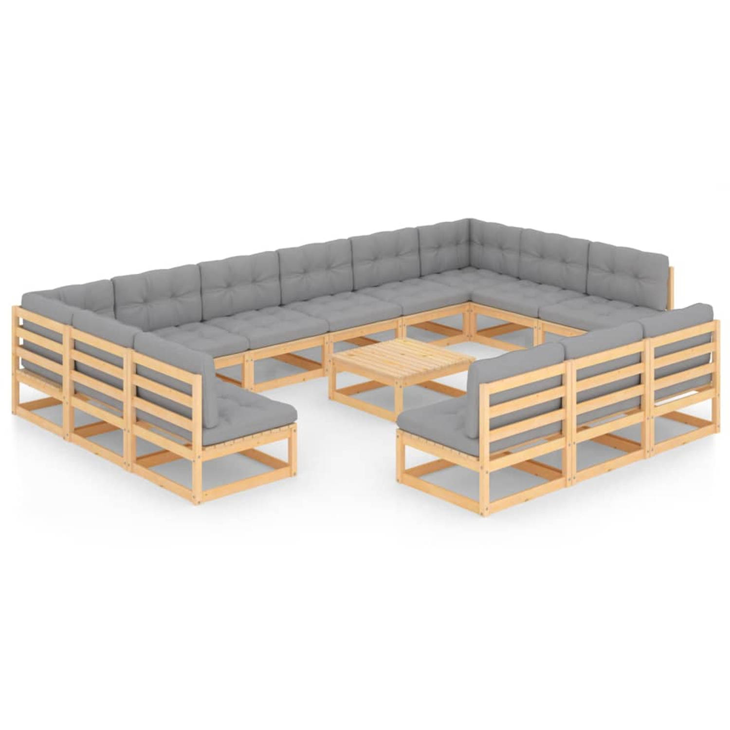 The Living Store 14-delige Loungeset met kussens massief grenenhout - Tuinset