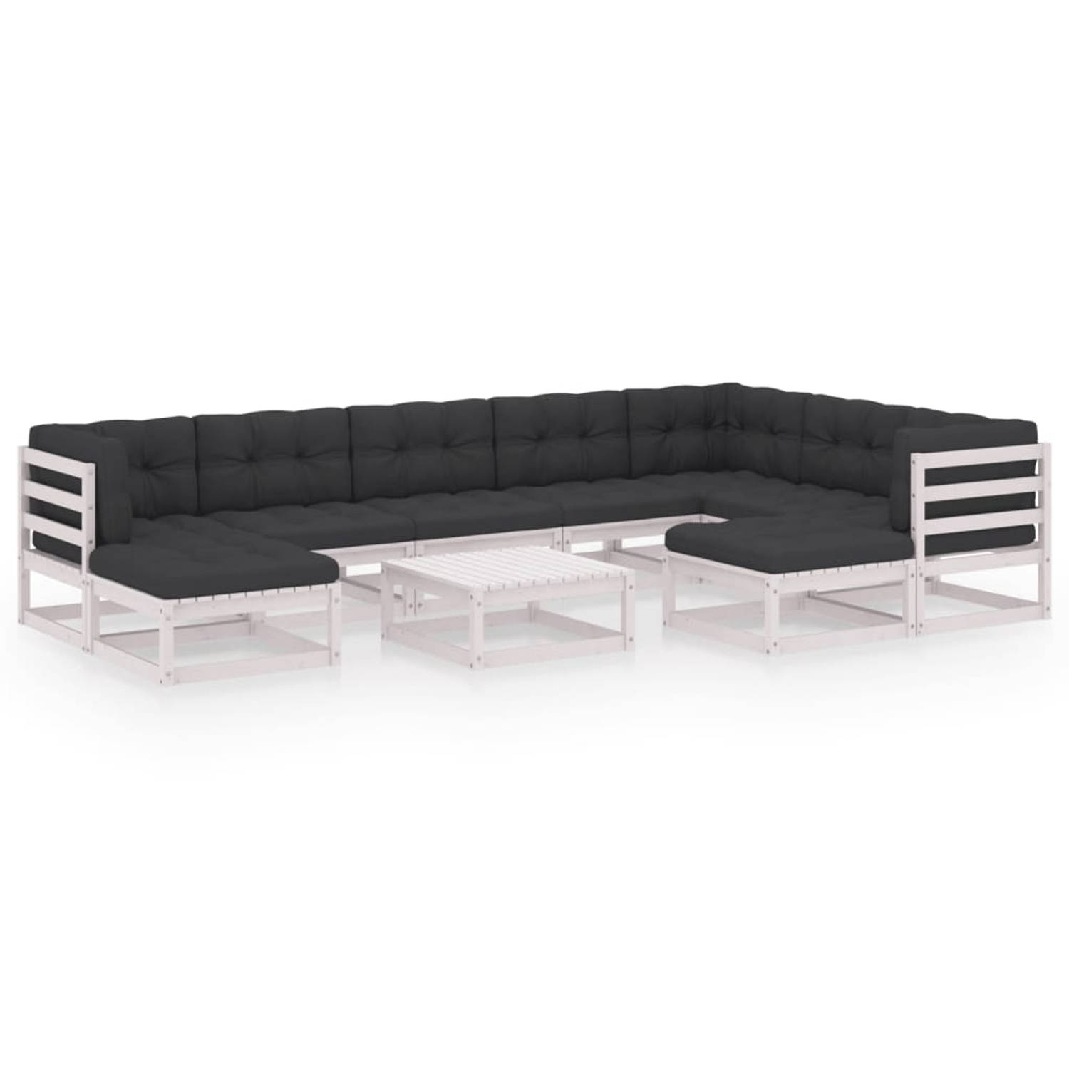 The Living Store Grenenhouten Loungeset - Rustieke Charme - Tuinmeubelen - 70x70x67 cm - Wit - Antraciet - Massief Grenenhout