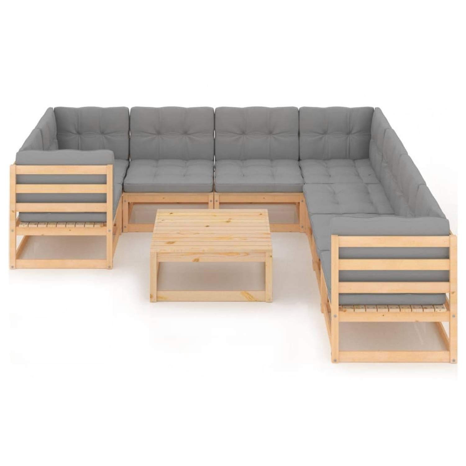 The Living Store 9-delige Loungeset met kussens massief grenenhout - Tuinset