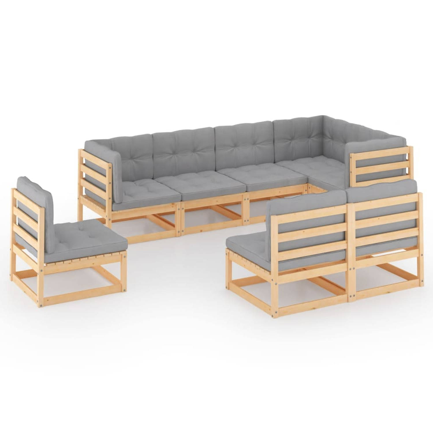 The Living Store Loungeset Grenenhout - Modulair - Grijs - 70x70x67 cm