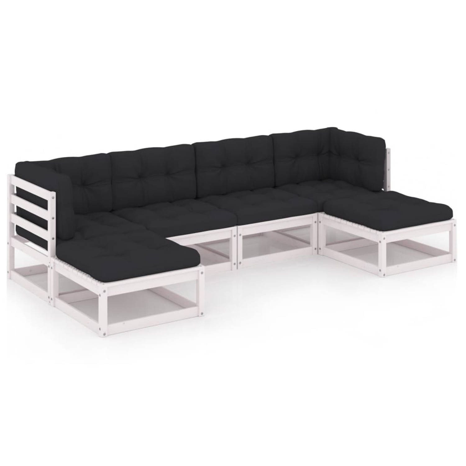 The Living Store Hoekbank Lounge Grenenhout - Wit - 70x70x67 cm - Inclusief kussens - The Living Store