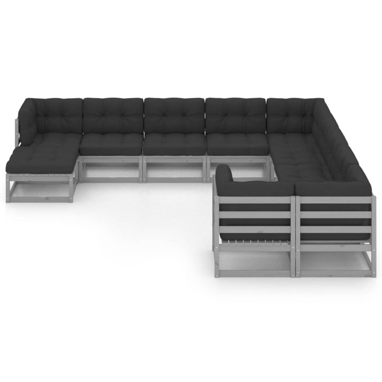 The Living Store 11-delige Loungeset met kussens massief grenenhout grijs - Tuinset