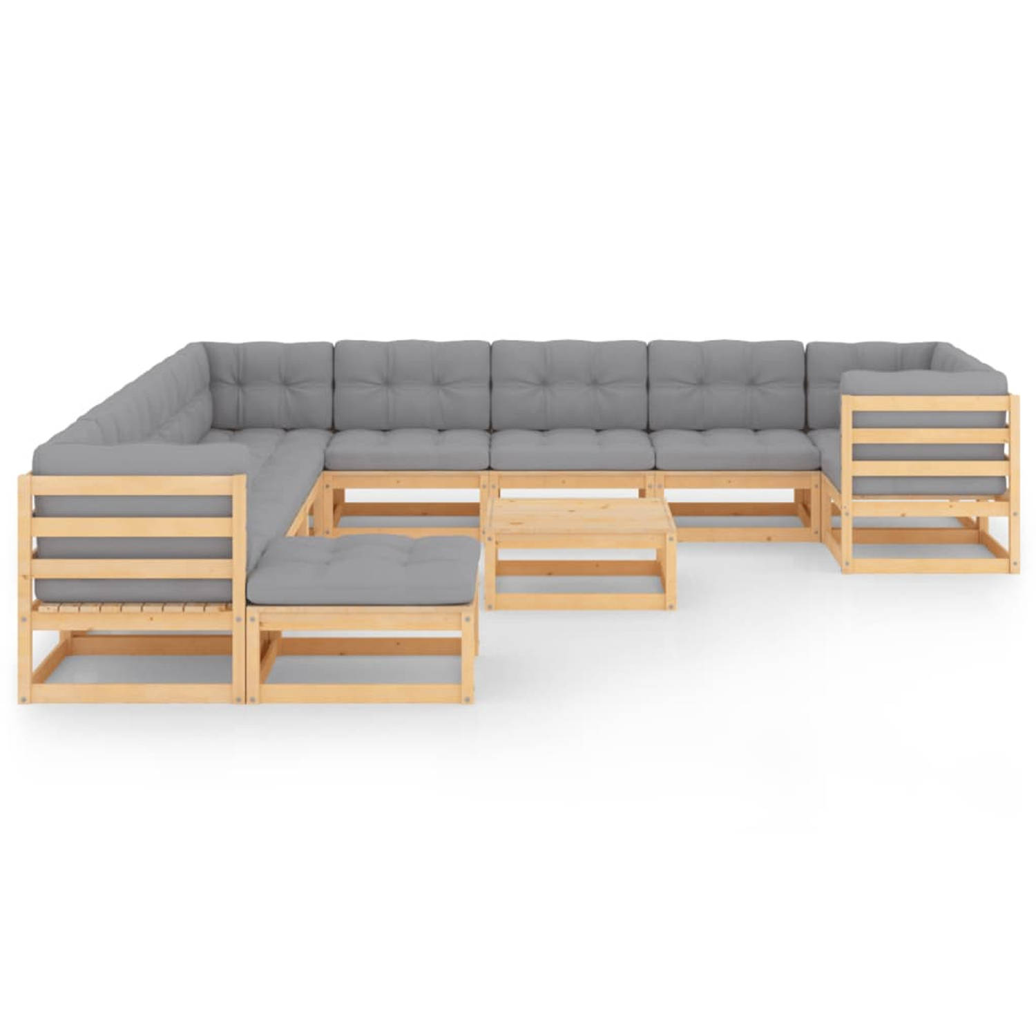 The Living Store 12-delige Loungeset met kussens massief grenenhout - Tuinset