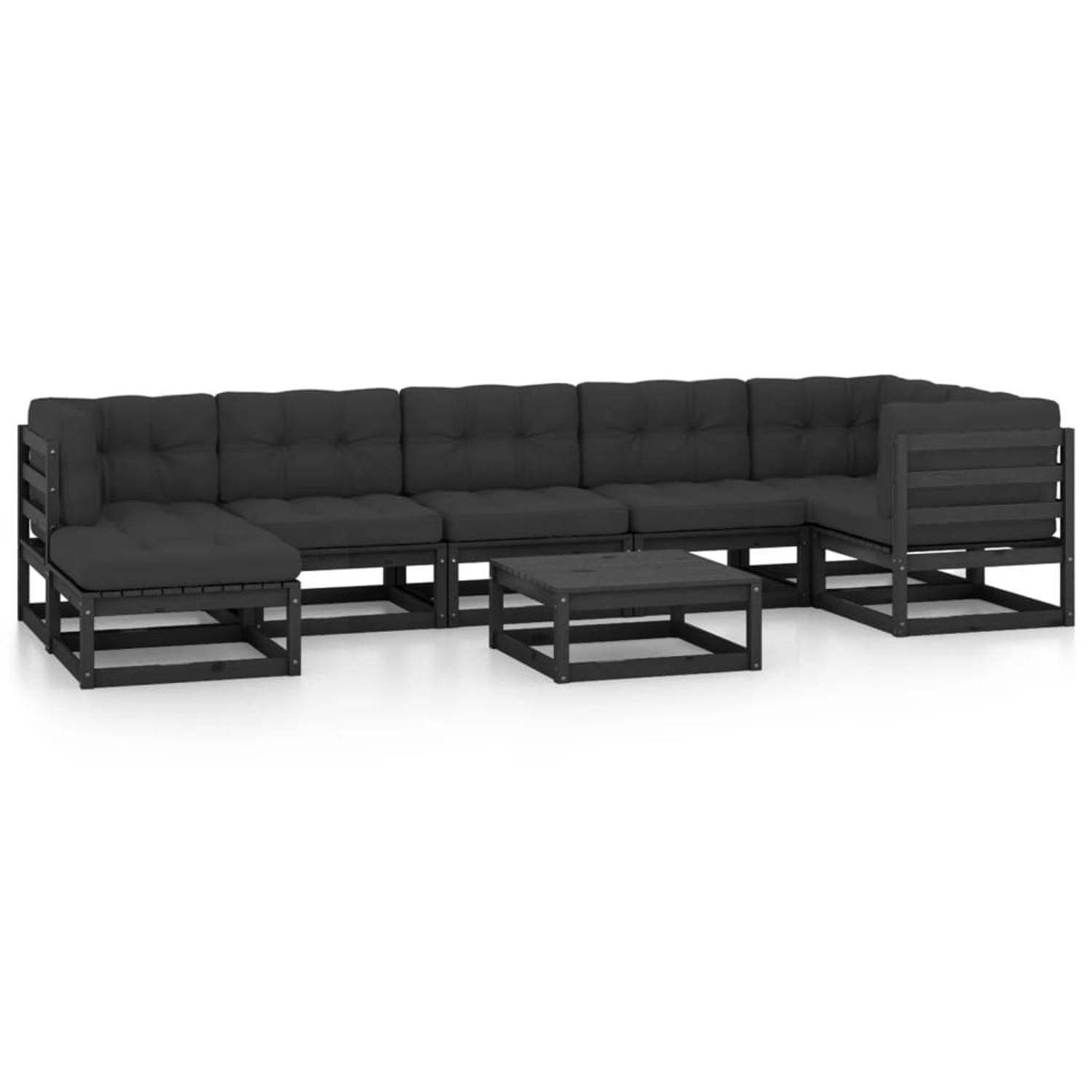 The Living Store Lounge Set - Grenenhout - Zwart - 70x70x67cm - Inclusief Kussens