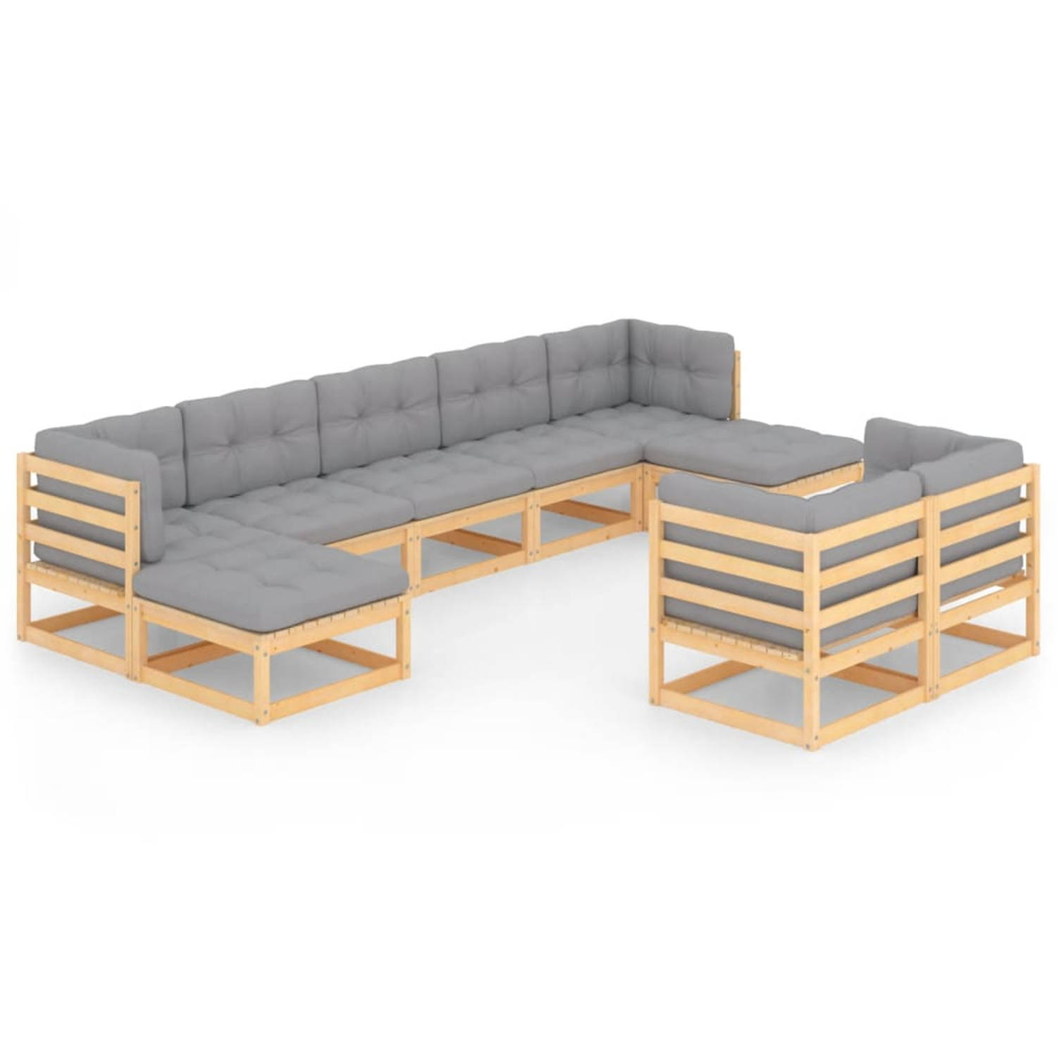 The Living Store Loungeset Grenenhout - Hoekbank 70x70x67 - Grijs