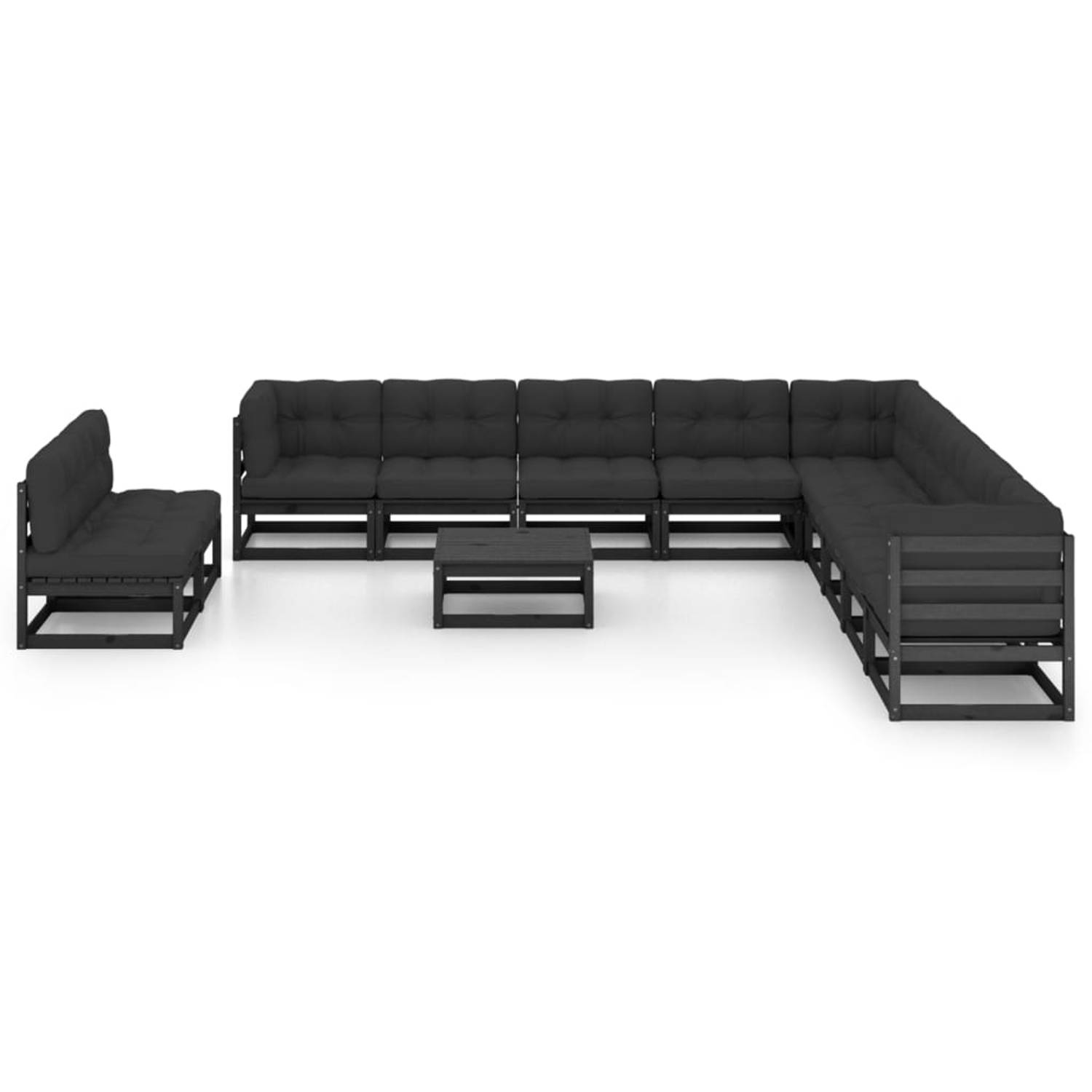 The Living Store Loungeset Grenenhout - Zwart - 70x70x67 cm - Inclusief kussens