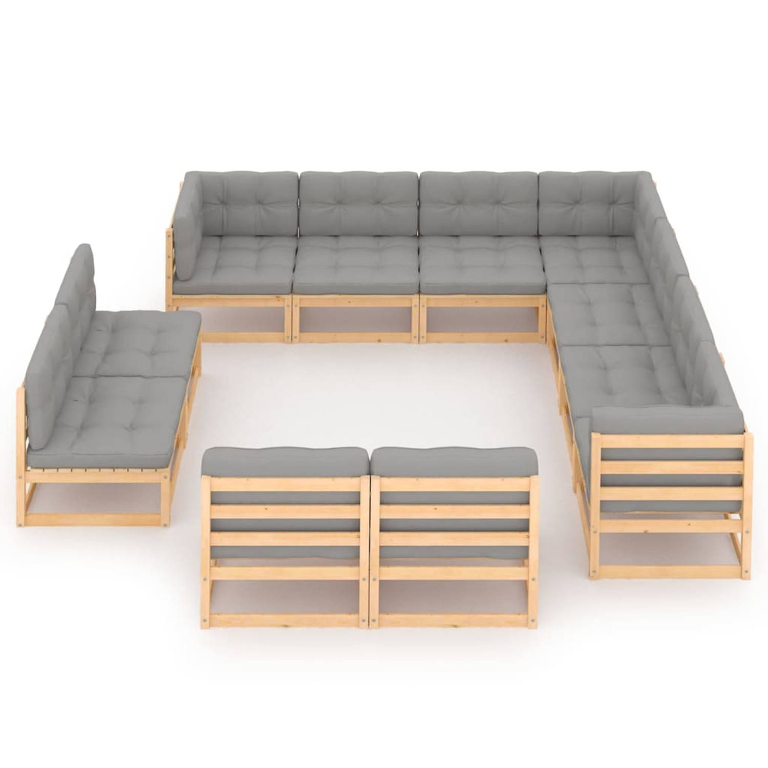 The Living Store 11-delige Loungeset met kussens massief grenenhout - Tuinset