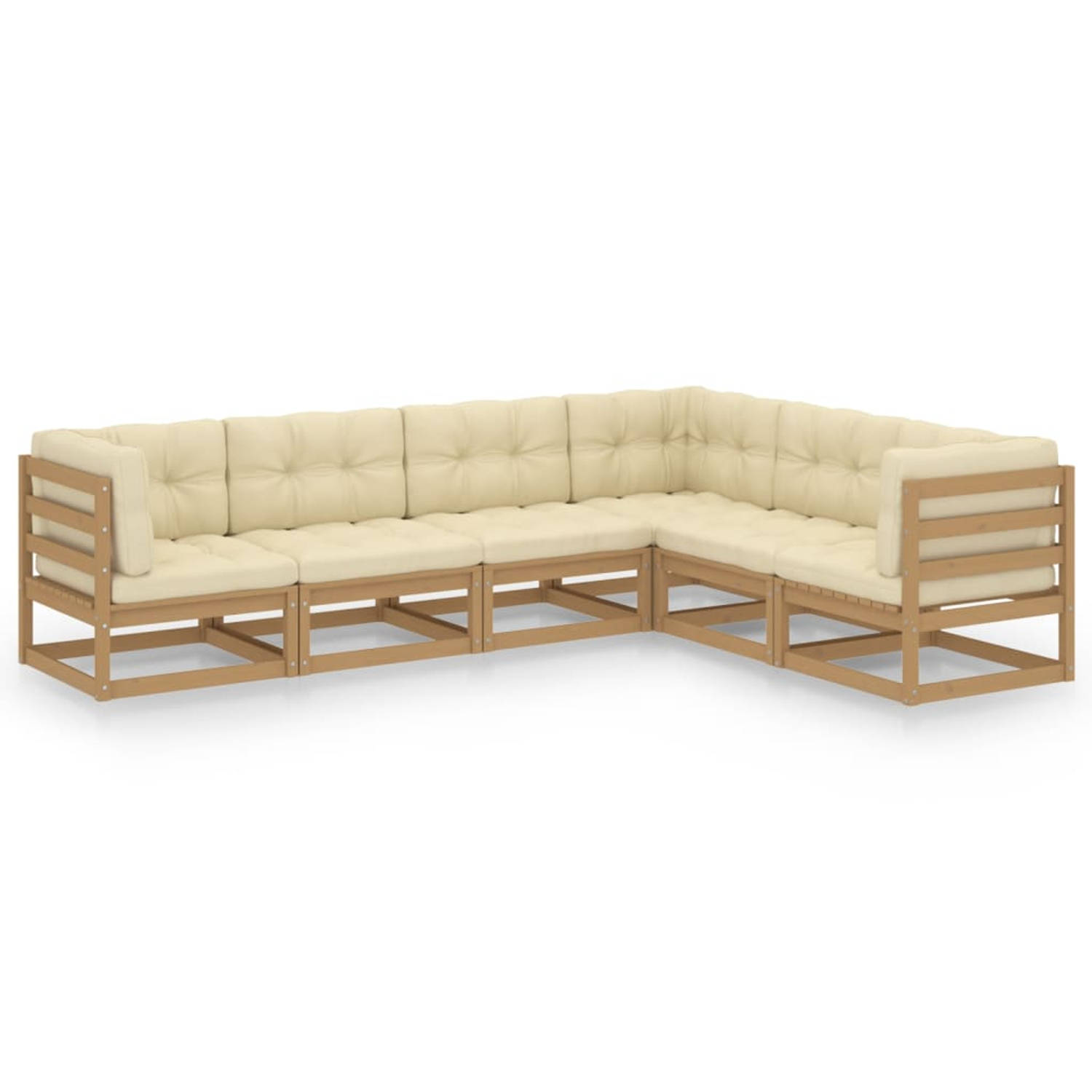The Living Store Tuinset Grenenhout - Modulaire loungeset - Honingbruin - 70x70x67 cm - Inclusief kussens