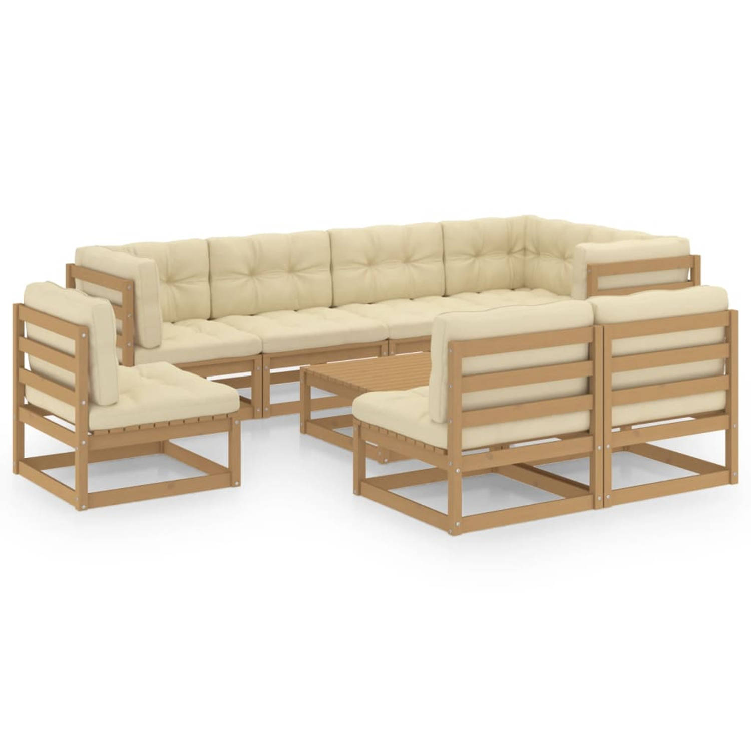 The Living Store Loungeset Grenenhout - Honingbruin - 70x70x67 cm - Met kussens