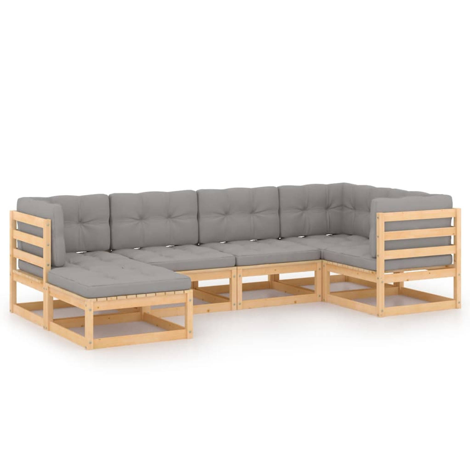 The Living Store 6-delige Loungeset met kussens massief grenenhout - Tuinset