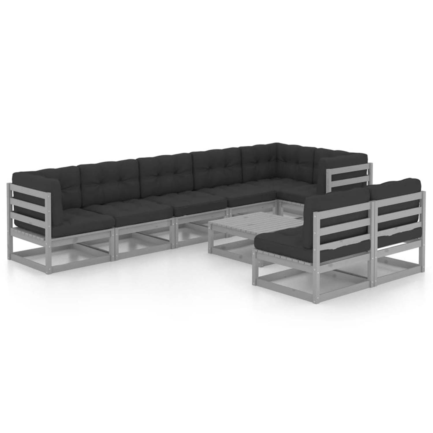 The Living Store Loungeset - Massief grenenhout - Grijs - 70 x 70 x 67 cm (B x D x H)  5x middenbank 3x hoekbank 1x tafel