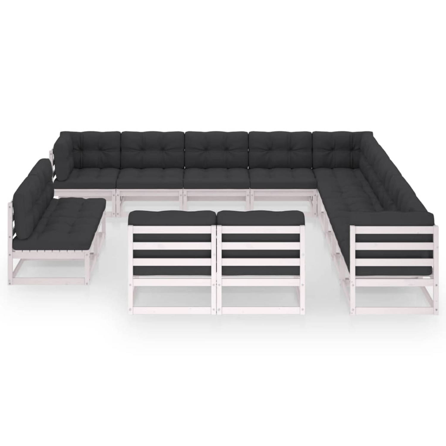 The Living Store 13-delige Loungeset met kussens massief grenenhout wit - Tuinset