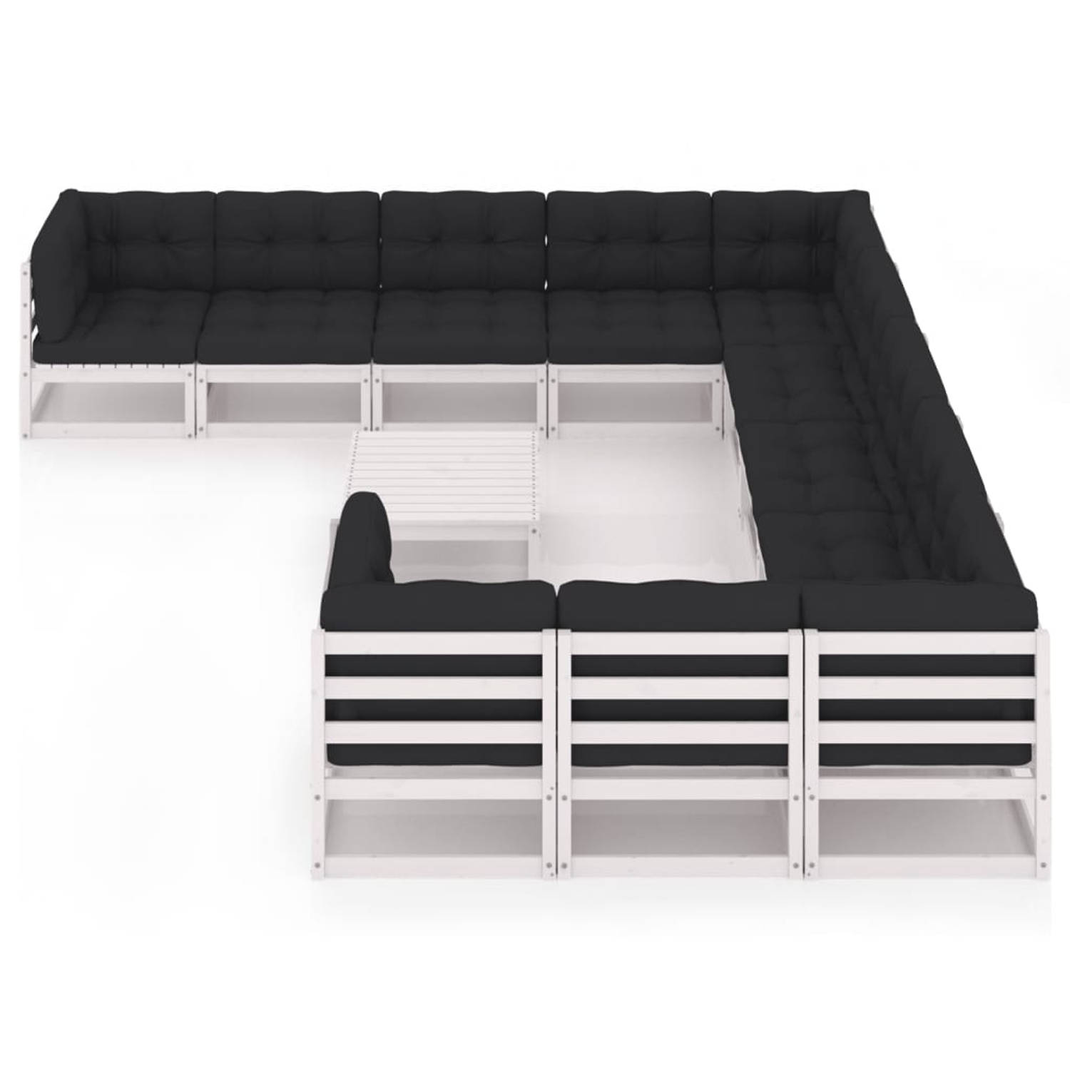 The Living Store Tuinset Grenenhout - Lounge - Wit - 70 x 70 x 67 cm - inclusief kussens