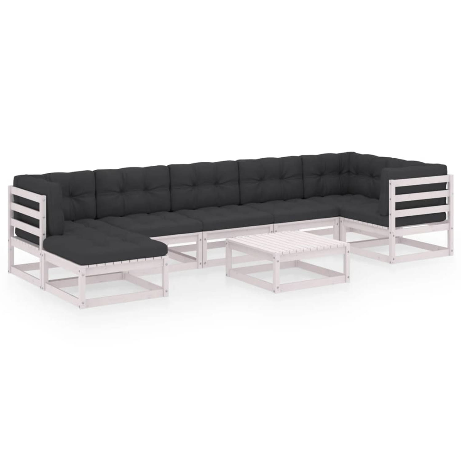 The Living Store Loungeset - Wit - Grenenhout - 70x70x67 cm - Inclusief kussens