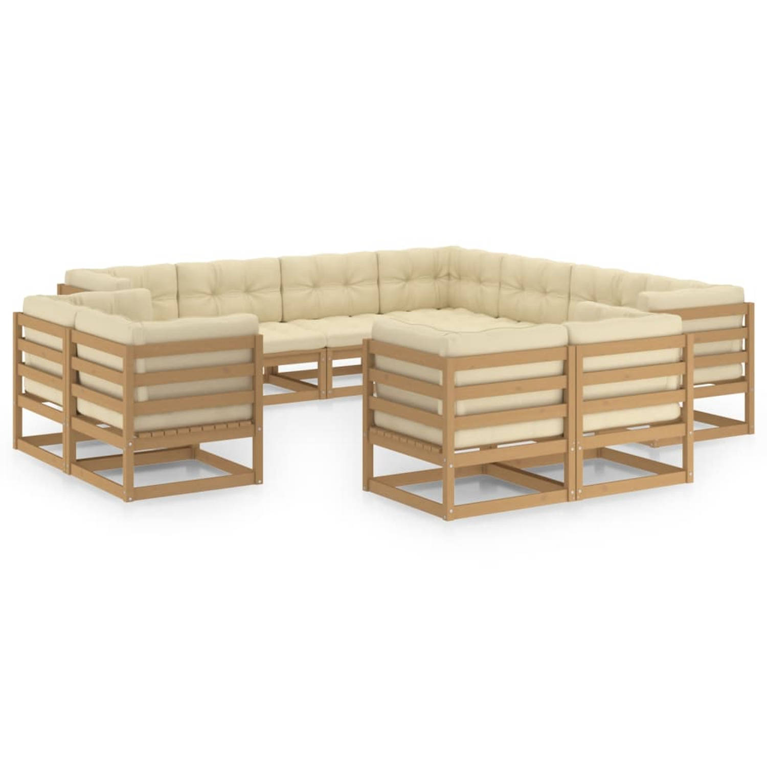 The Living Store 11-delige Loungeset met kussens massief grenenhout honingbruin - Tuinset