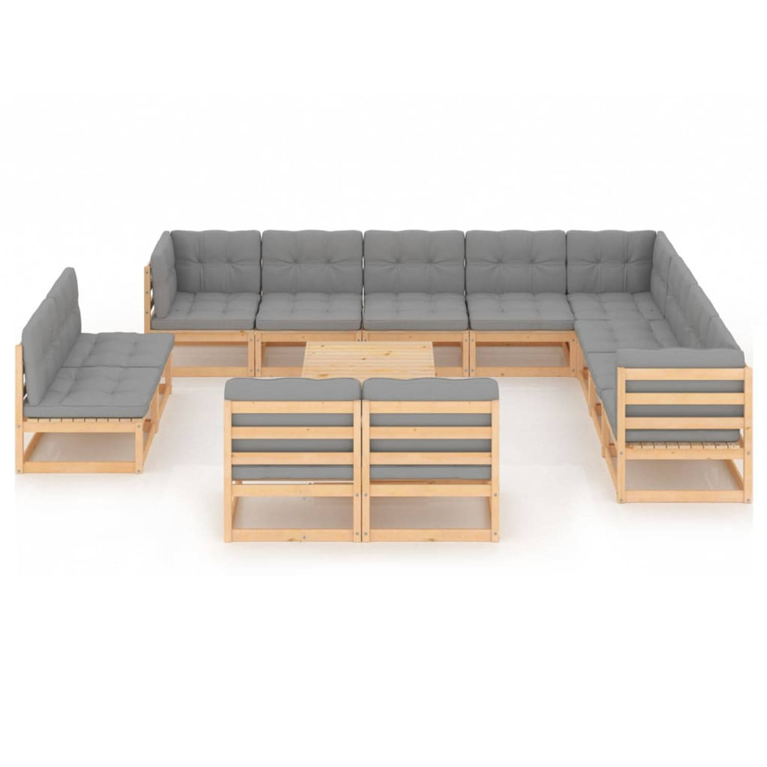 The Living Store 13-delige Loungeset met kussens massief grenenhout - Tuinset