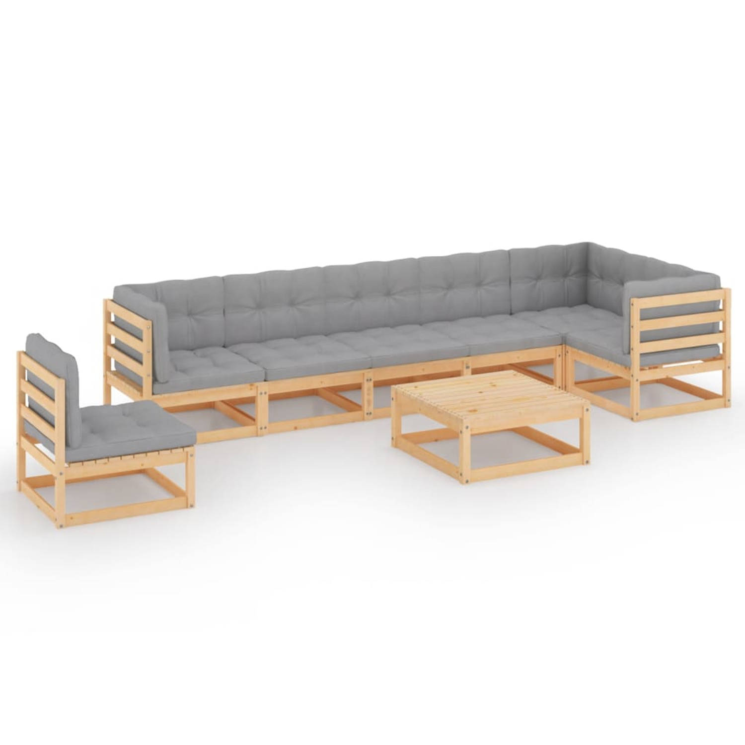 The Living Store Loungeset - Grenenhout - 70 x 70 x 67 cm - Grijs