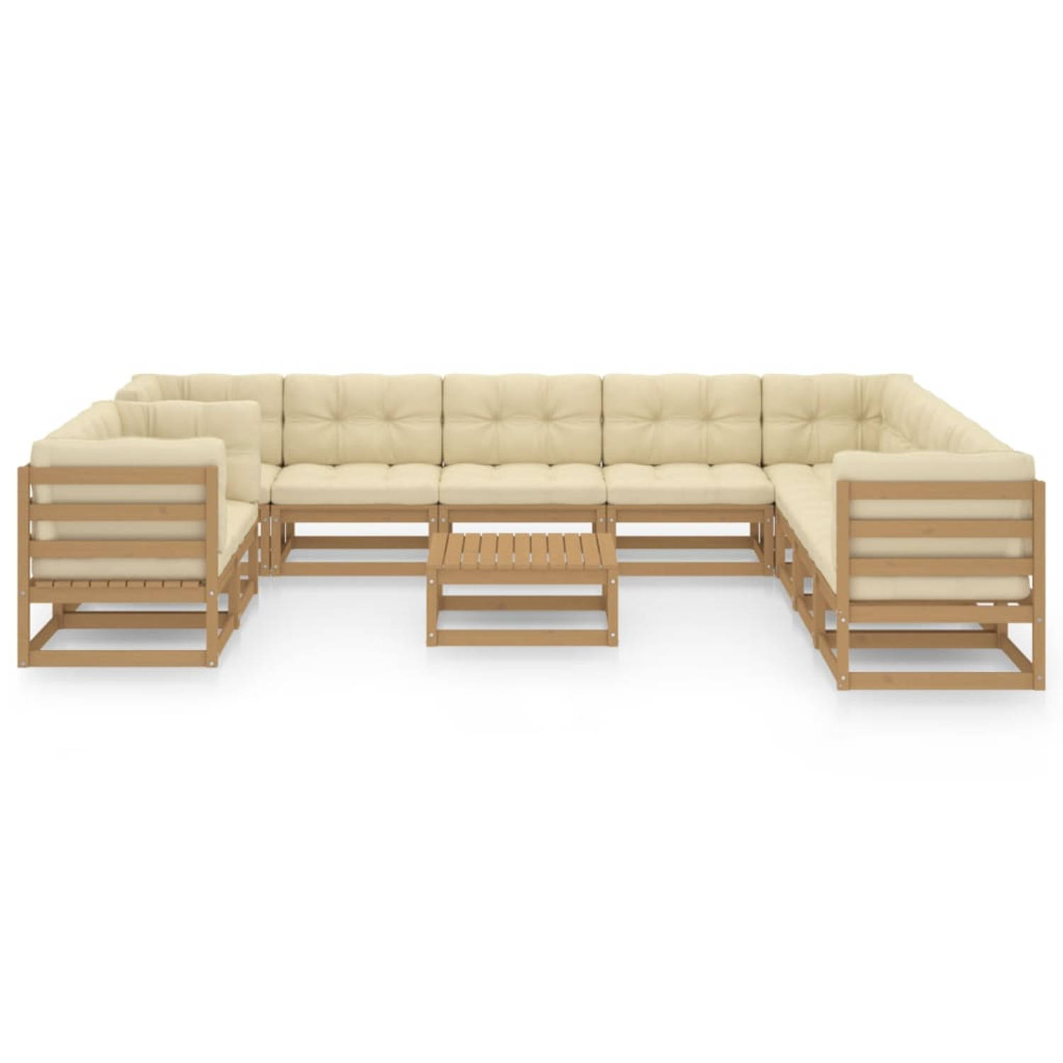 The Living Store Loungeset - Grenenhout - Honingbruin - 70 x 70 x 67 cm - Inclusief kussens