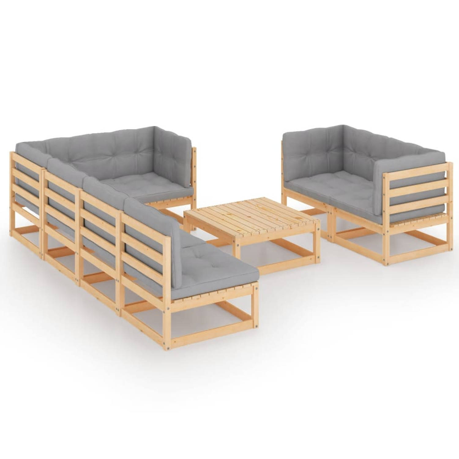 The Living Store 8-delige Loungeset met kussens massief grenenhout - Tuinset