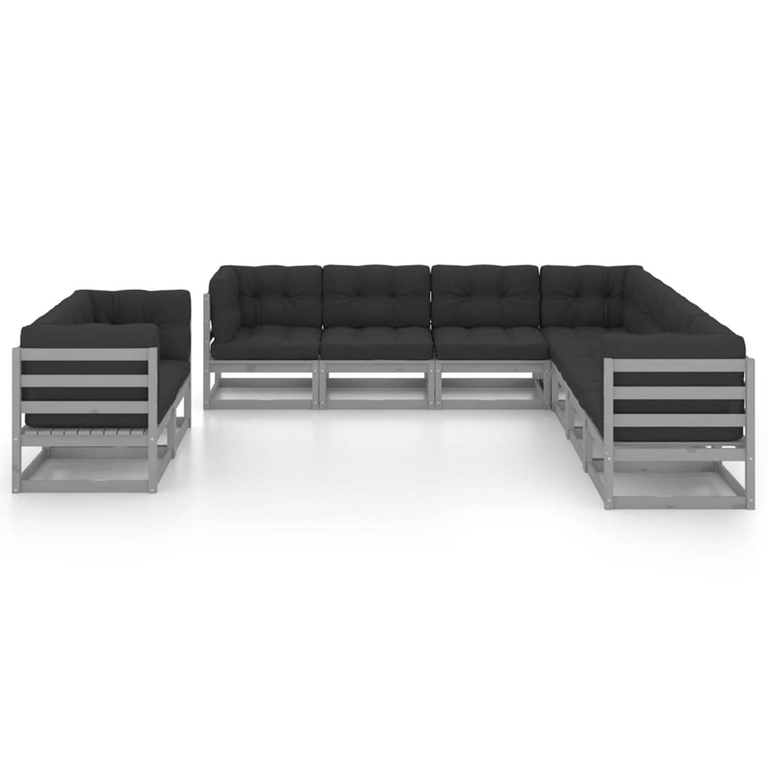 The Living Store Loungeset Grenenhout - Grijs - 70x70x67 cm (BxDxH) - Inclusief kussens