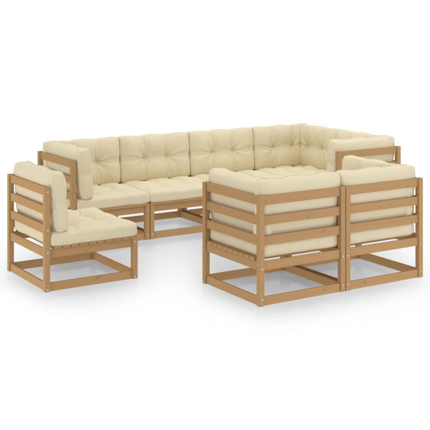 The Living Store Loungeset Massief Grenenhout - Modulair - Honingbruin - 70x70x67cm - Inclusief Kussens