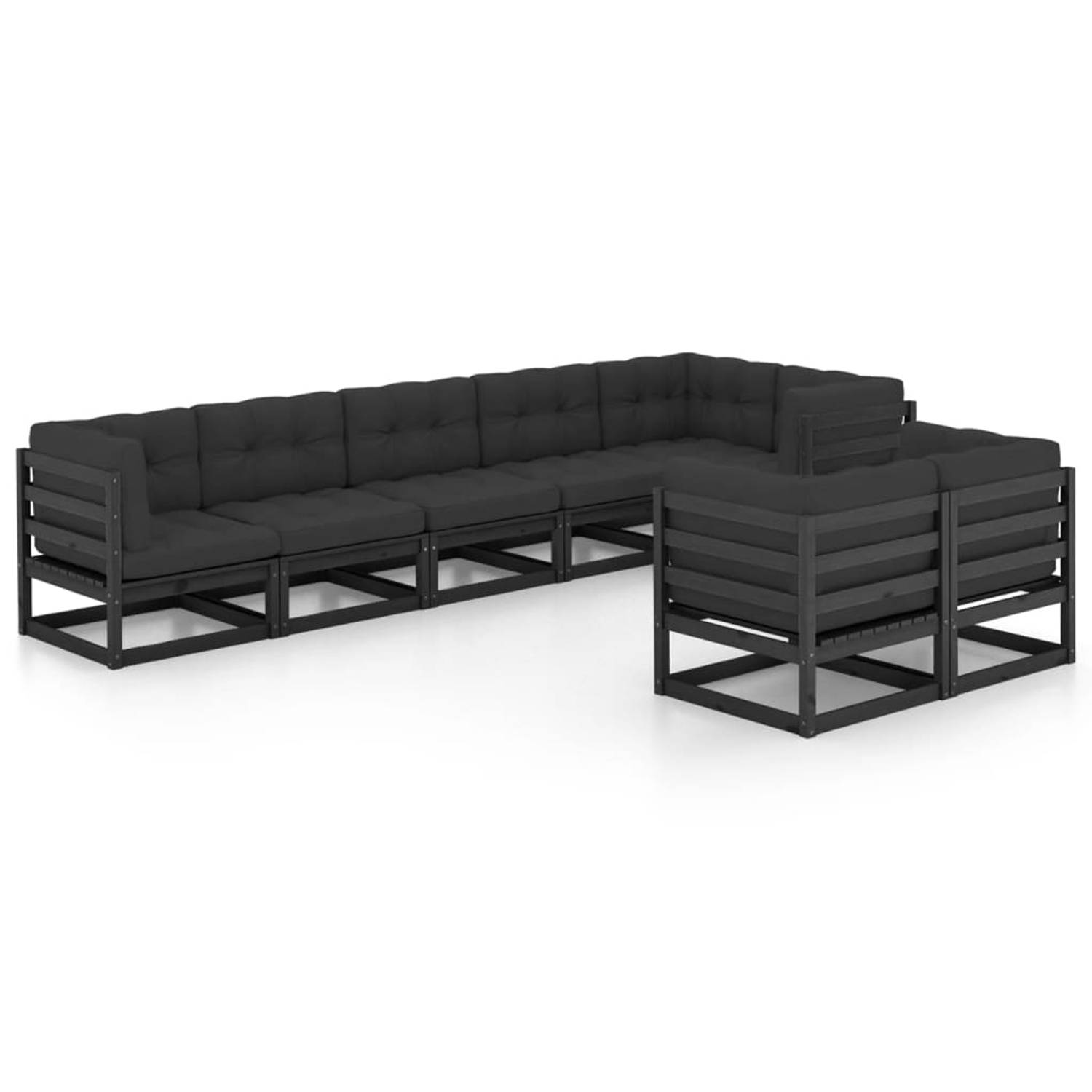 The Living Store Tuinset Grenenhout - Modulair - Zwart - 70x70x67 cm - Antraciet kussens