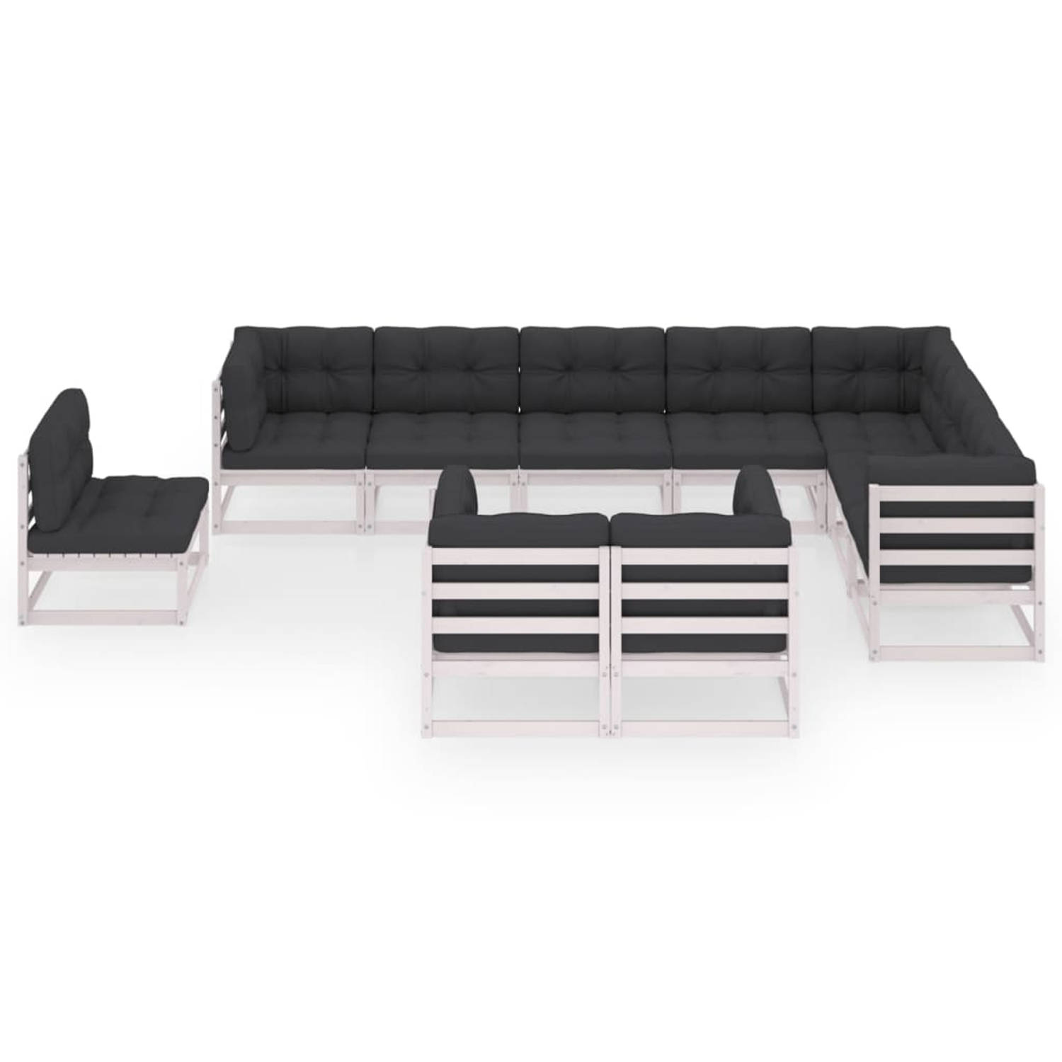 The Living Store Tuinset Grenenhout - Lounge - 70x70x67 cm - Wit - Antraciet