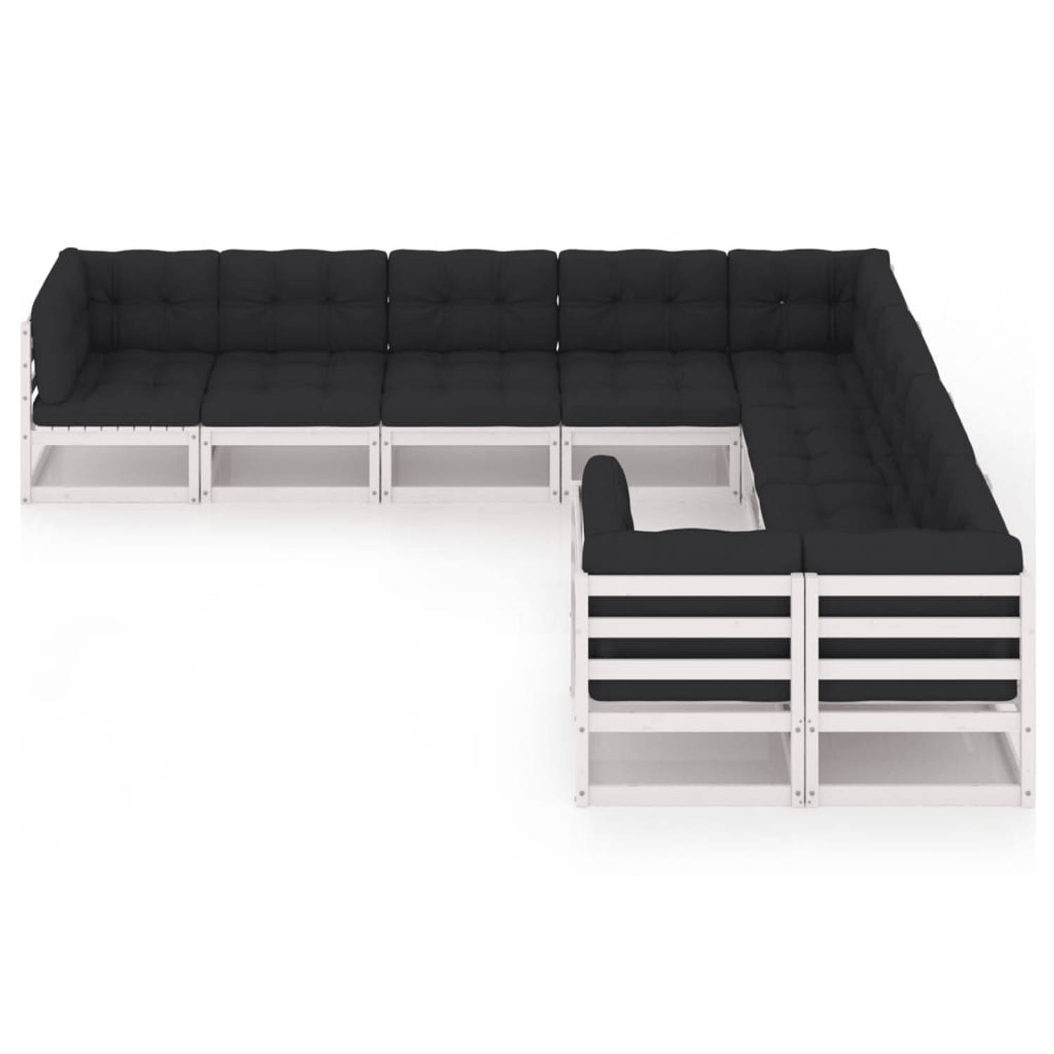 The Living Store Loungeset - Grenenhout - Hoekbank/Middenbank - Wit - 70x70x67 cm - Met Kussens