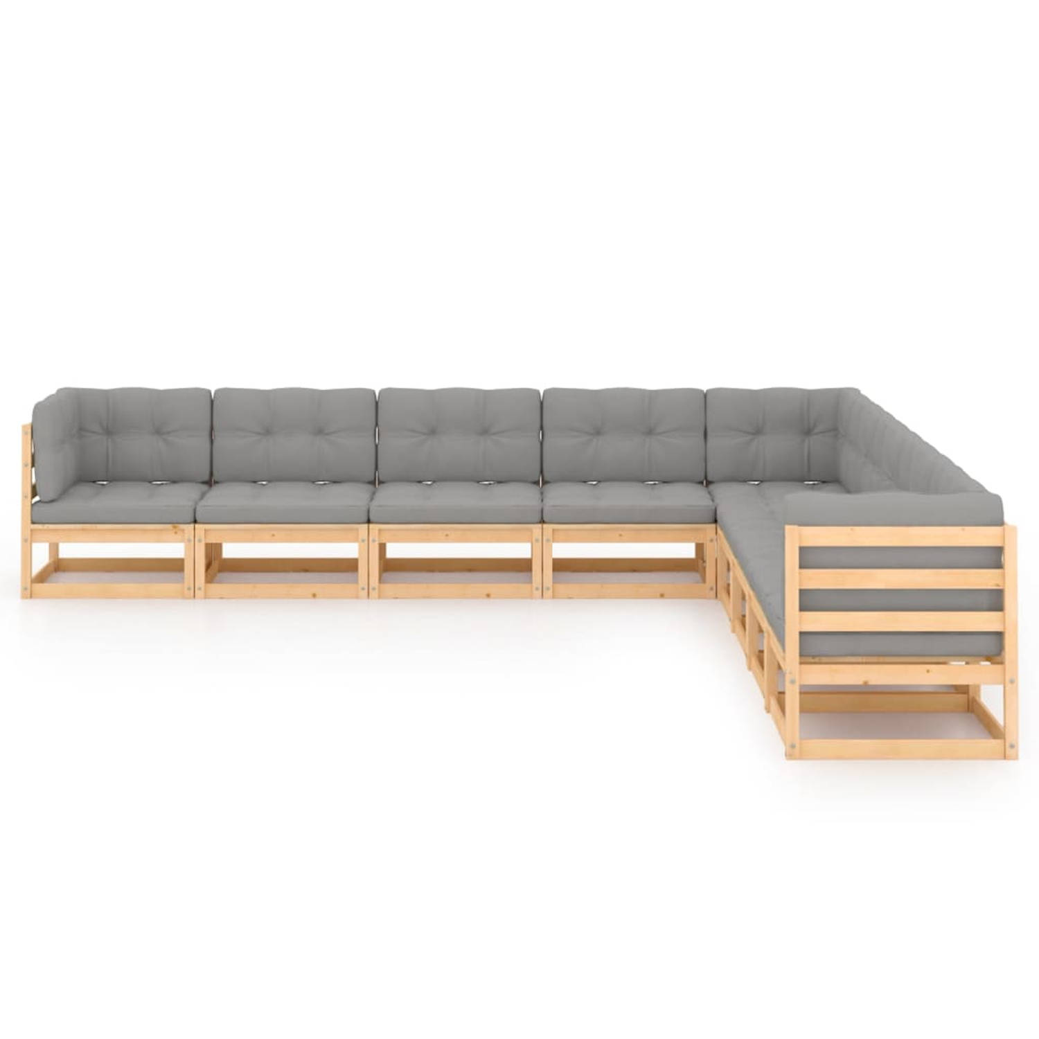 The Living Store Garden Lounge Set - Grenenhout - Hoekbank - Middenbank - Grijs - 70x70x67cm