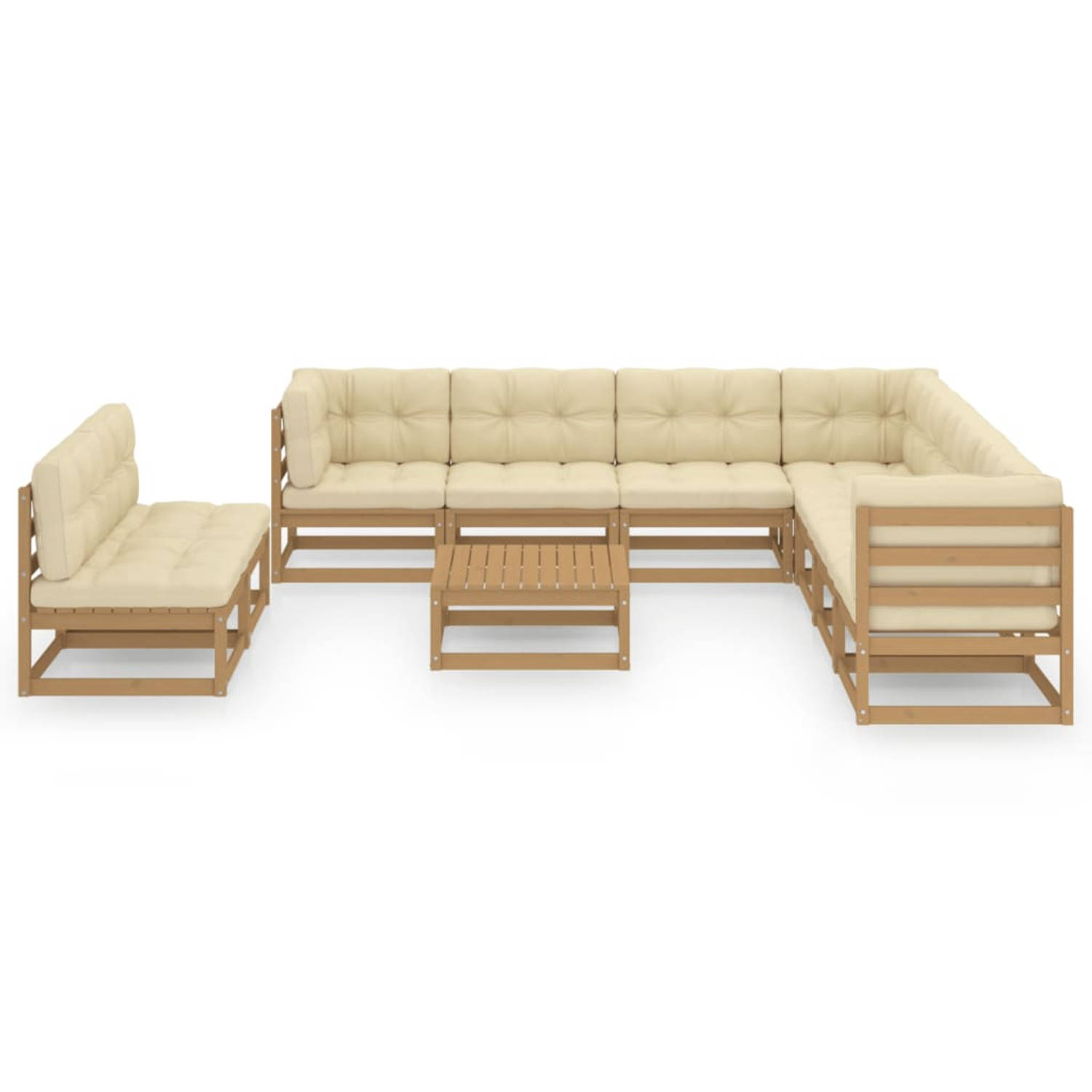 The Living Store Loungeset Grenenhout - 70x70x67 cm - Honingbruin/Crème