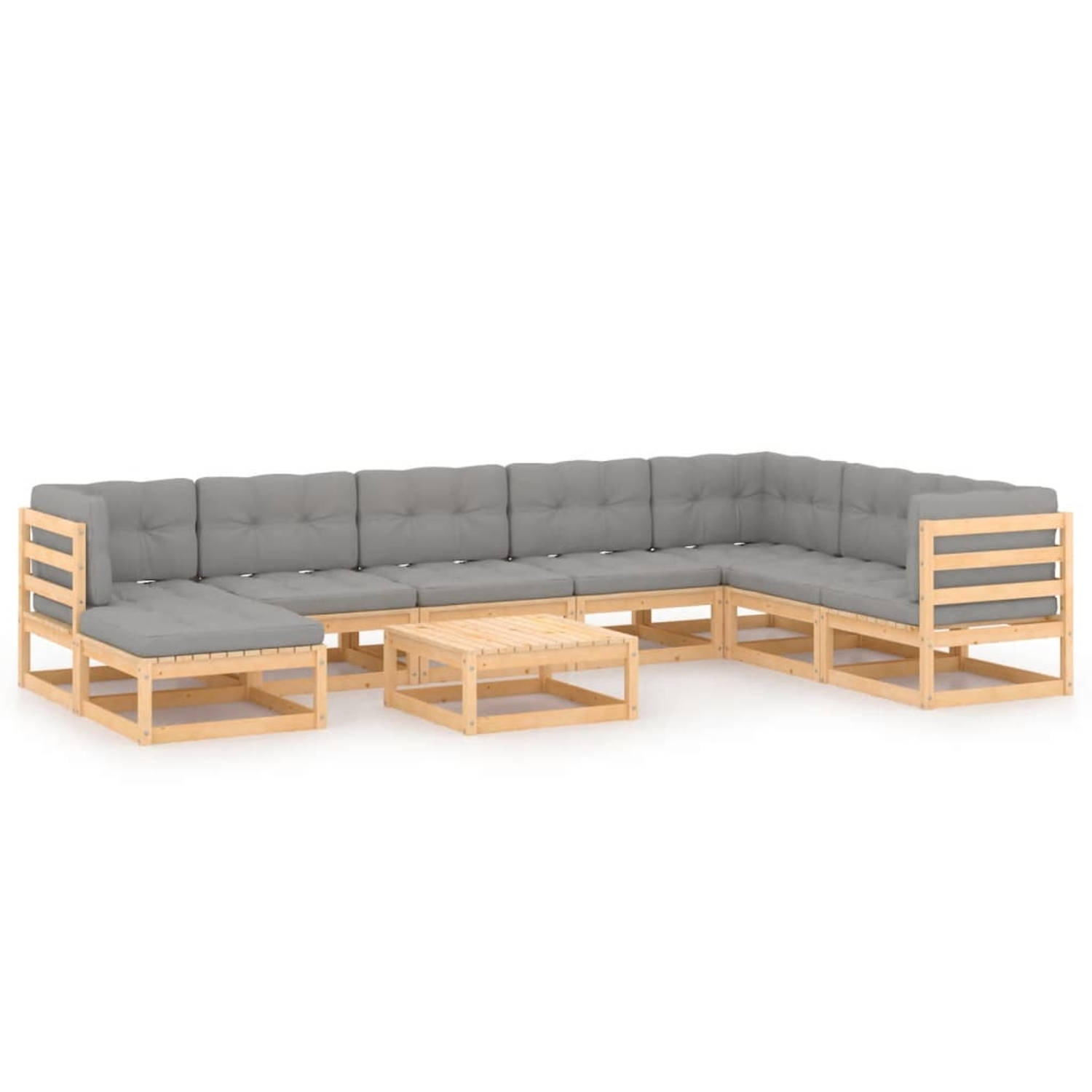 The Living Store Loungebank - Grenenhout - Grijs - 70x70x67 cm (BxDxH)