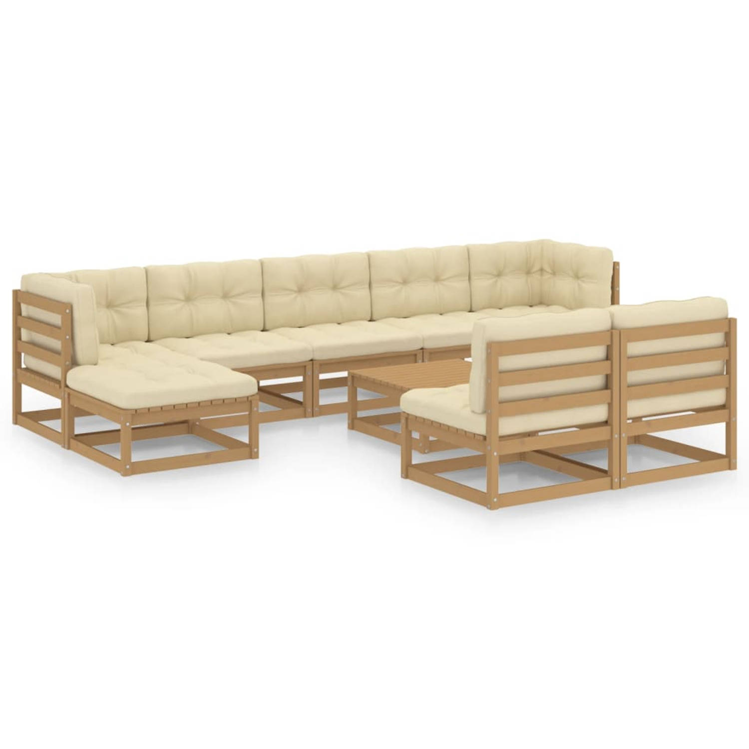 The Living Store Tuinset Grenenhout - Lounge - 70 x 70 cm - Honingbruin - Crème