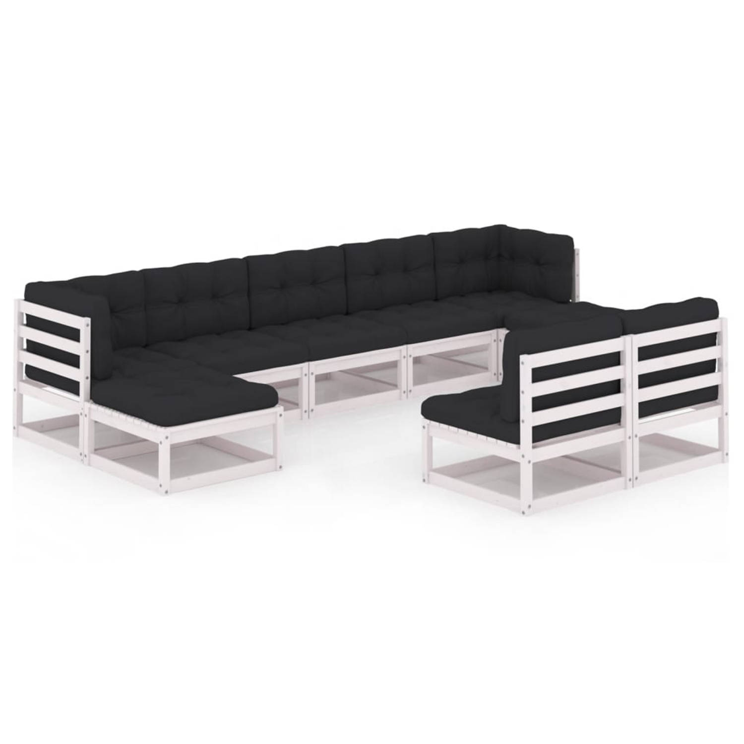 The Living Store Loungeset Grenenhout - Wit - 70x70x67 cm - Inclusief Kussens - The Living Store