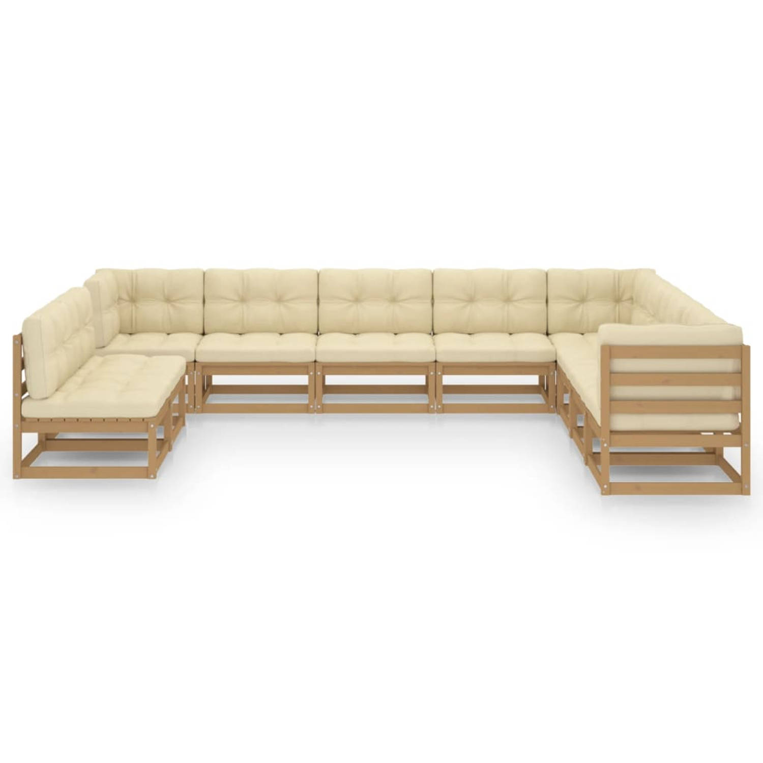 The Living Store Loungeset van massief grenenhout - Honingbruin - 70x70x67cm - Met kussens