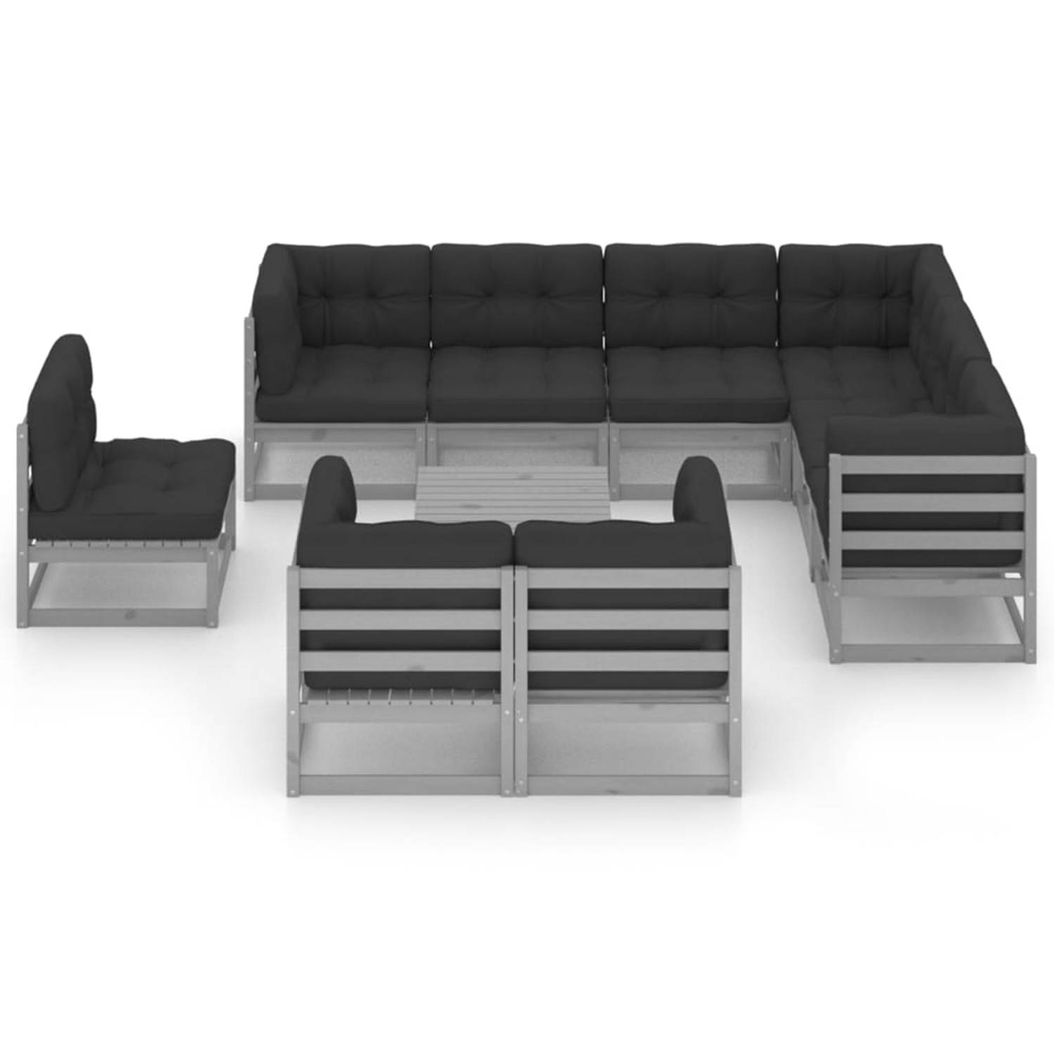 The Living Store - Grenenhouten loungeset - Tuinmeubelen - 70 x 70 x 67 cm - Grijs - Antraciet