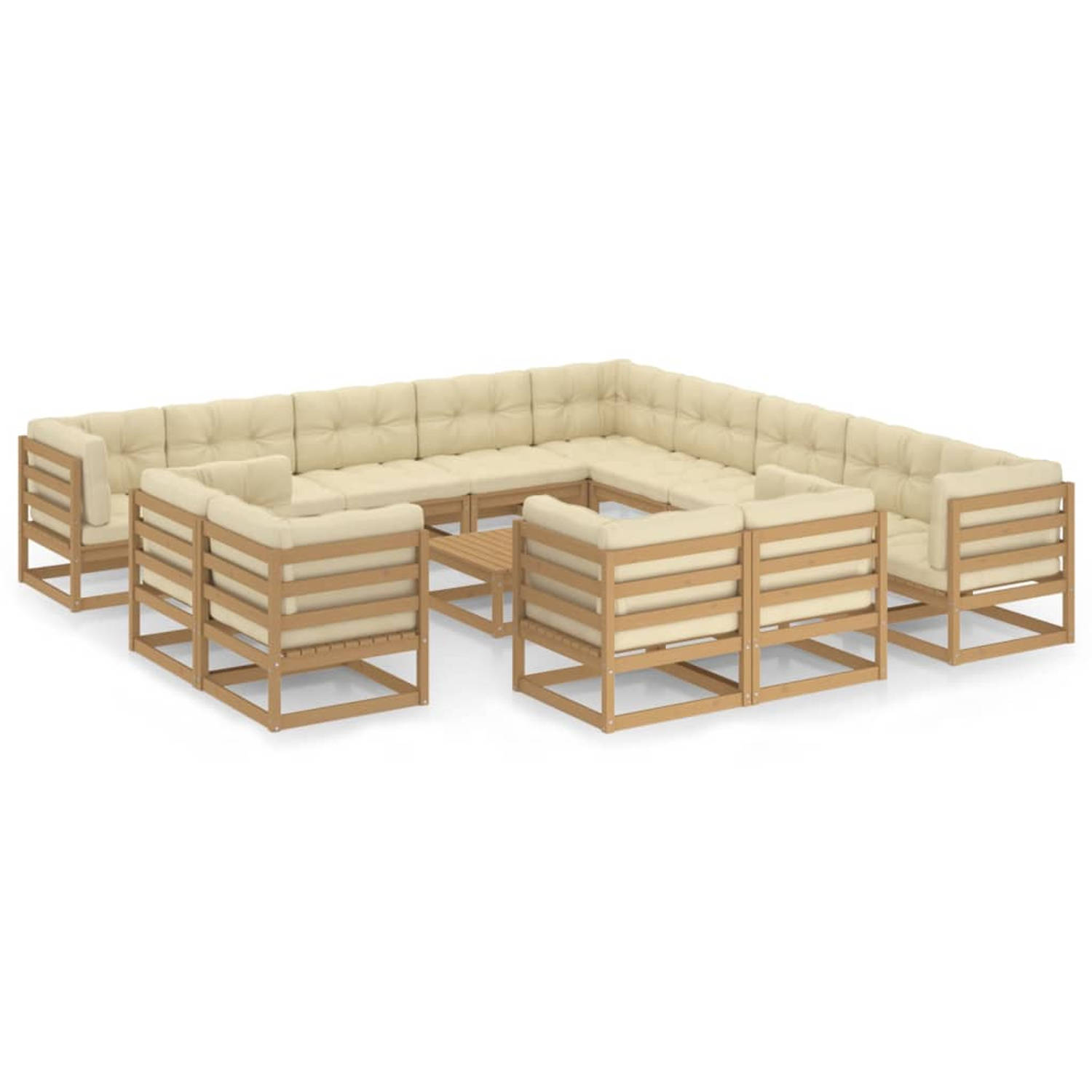 The Living Store Hoekbanken Lounge set - 70 x 70 x 67 cm - Massief grenenhout - Honingbruin - 100% polyester