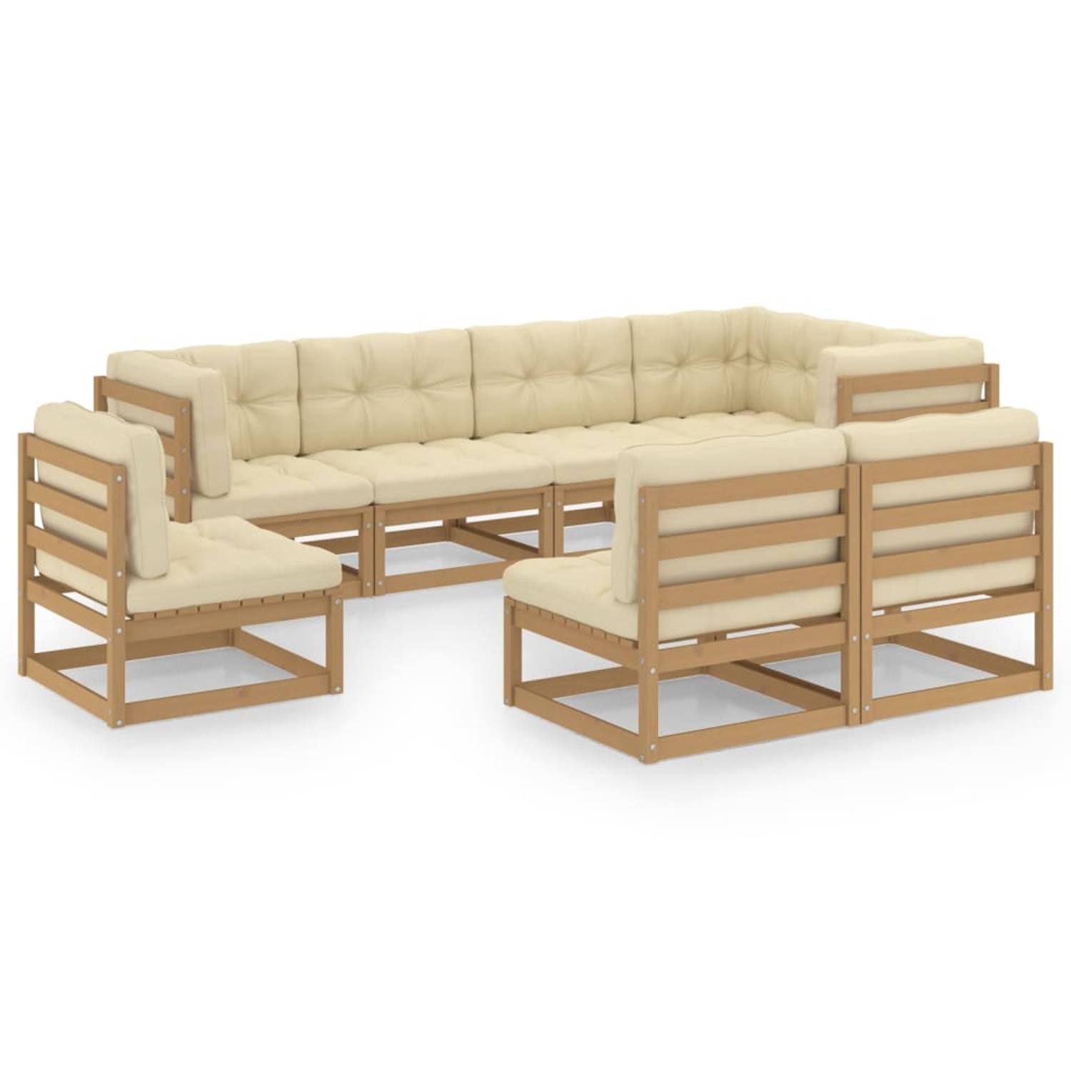 The Living Store loungeset - Grenenhout - Honingbruin - Crème - 70x70x67cm - 70x70x30cm - 70x70x8cm - 70x40x8cm