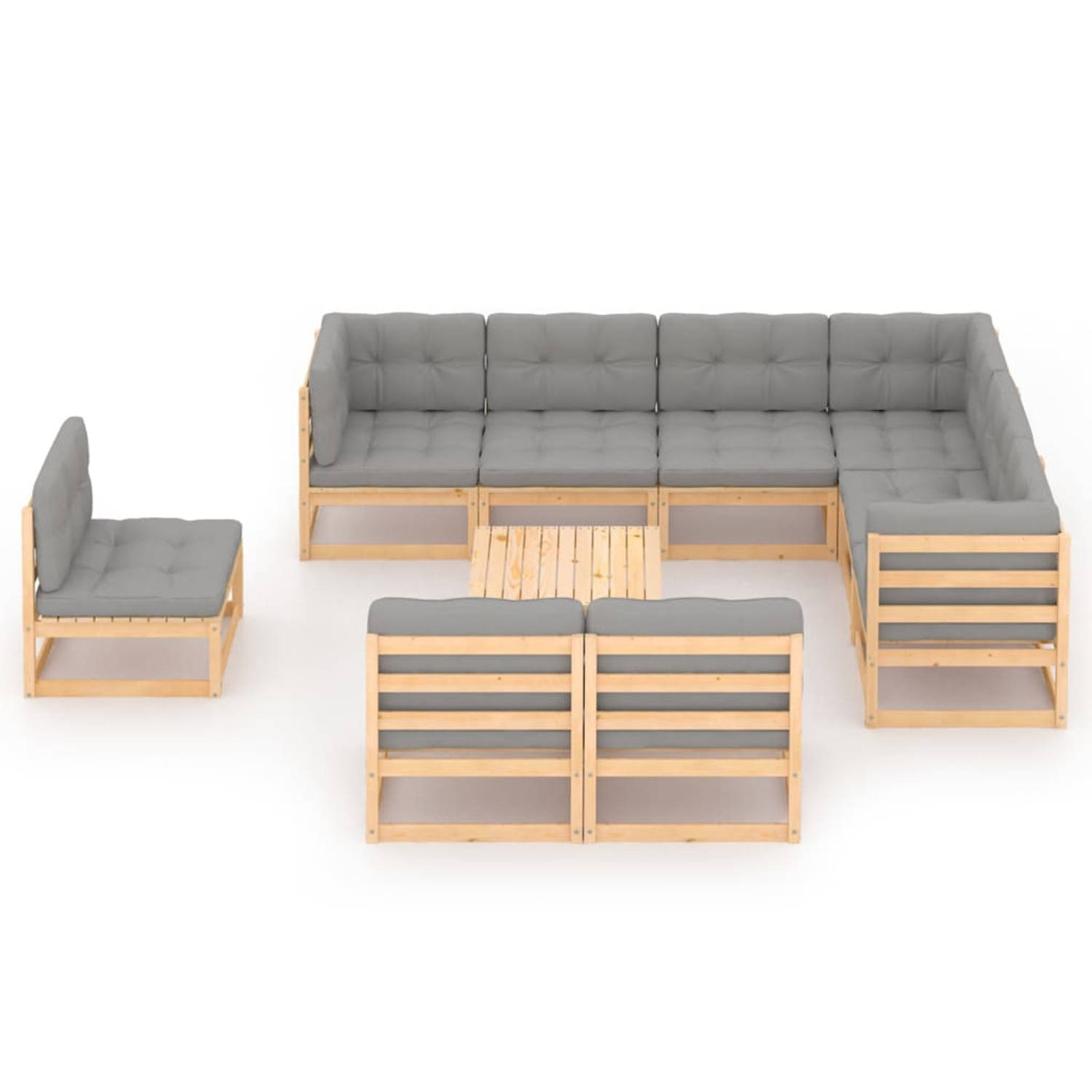 The Living Store Tuinset Grenenhouten Lounge - 70x70x67cm - Grijs