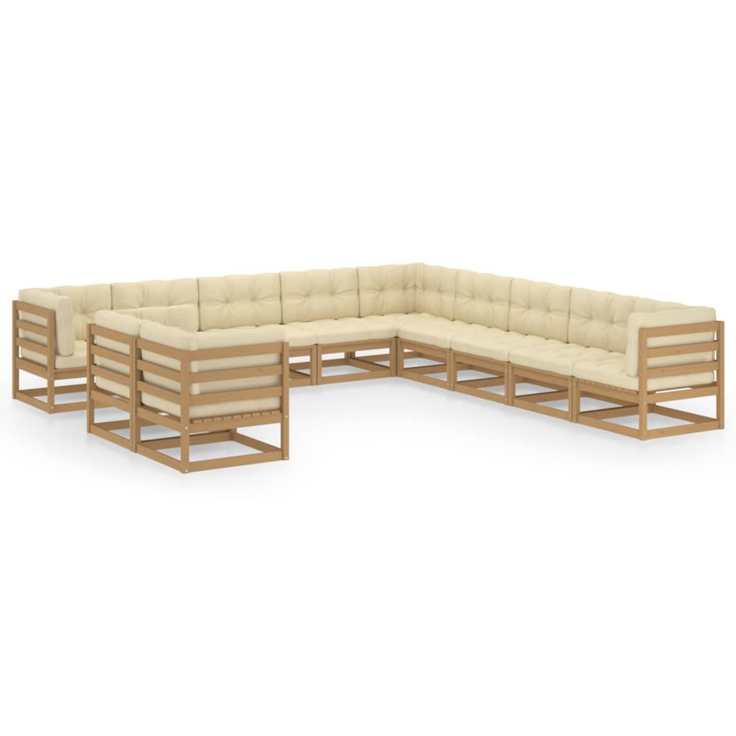 The Living Store Loungeset Grenenhout - Hoekbank 70x70x67 cm - Crème kussens