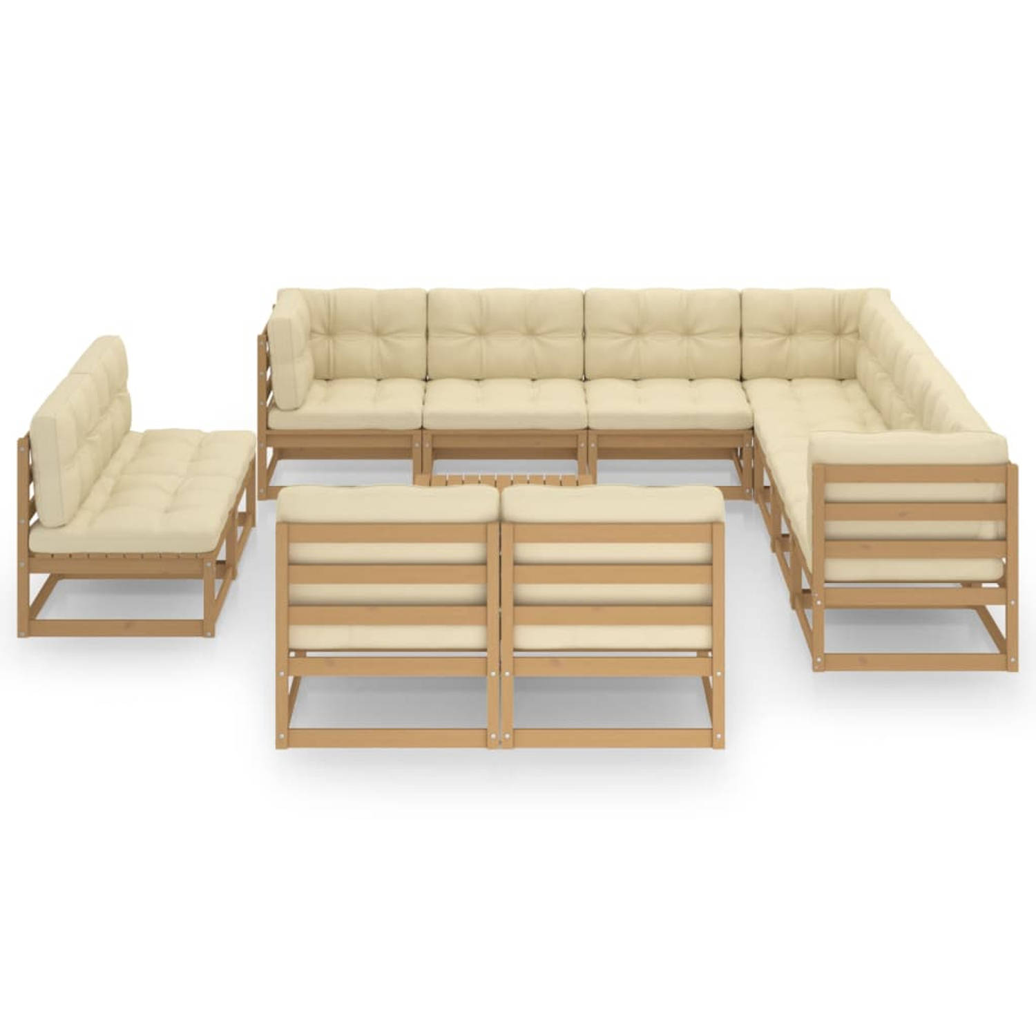 The Living Store 12-delige Loungeset met kussens massief grenenhout honingbruin - Tuinset