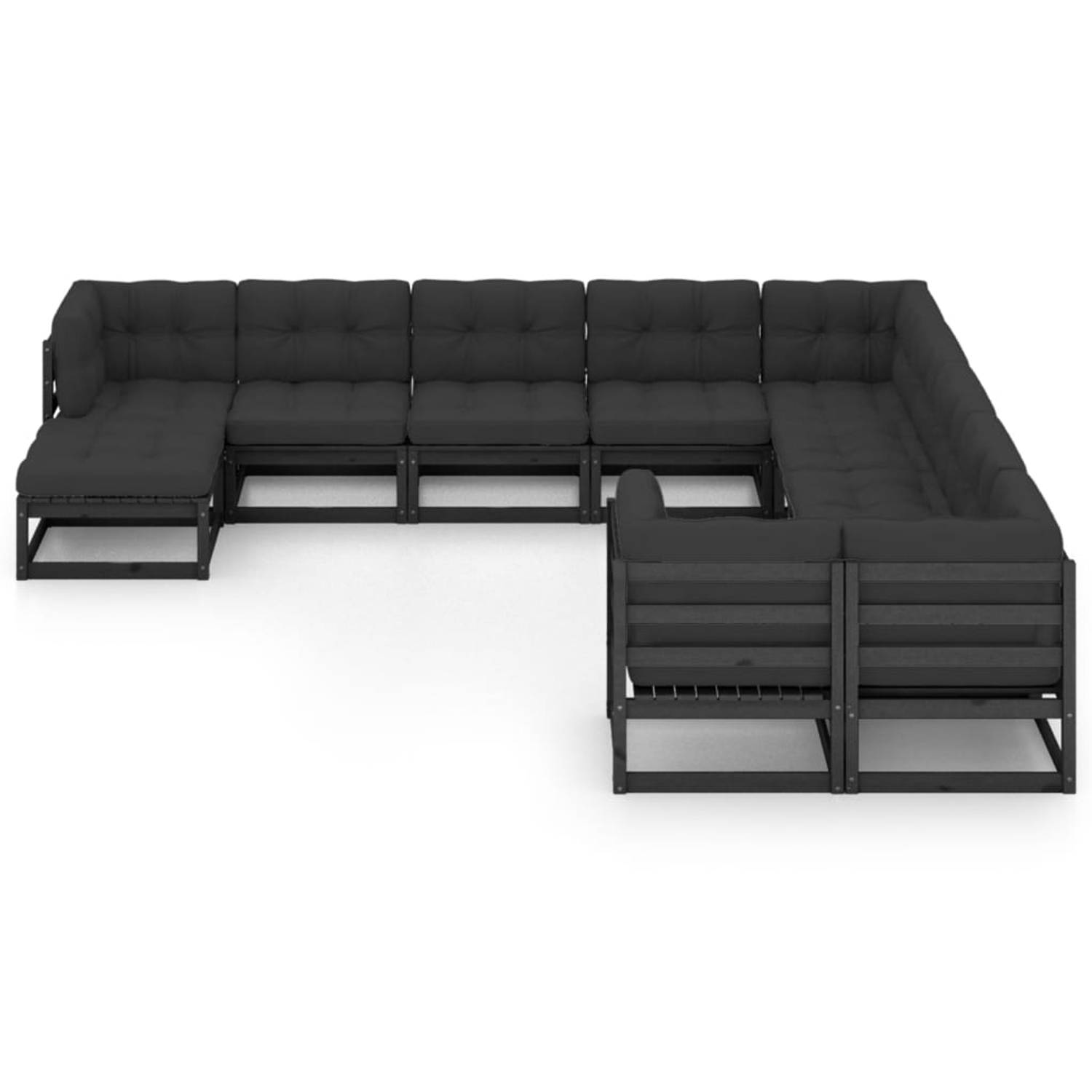 The Living Store Loungeset Grenenhout Tuinmeubelen - 70x70x67 cm - Zwart - Antraciet