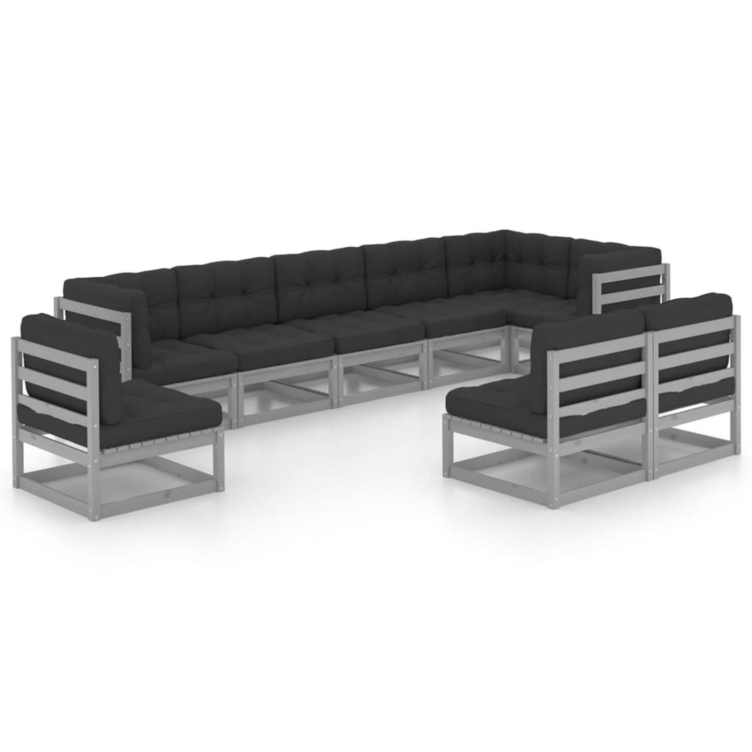 The Living Store loungeset Grenenhout - Grijs - 70x70x67cm - inclusief kussens