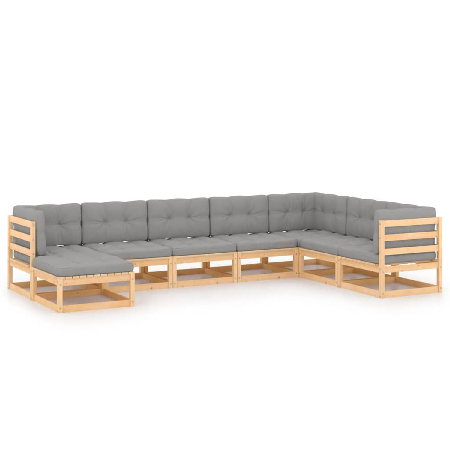 The Living Store 8-delige Loungeset met kussens massief grenenhout - Tuinset