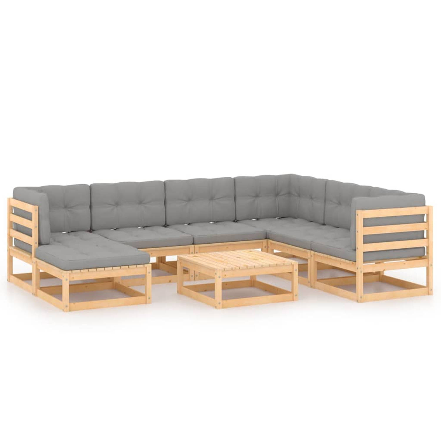 The Living Store 8-delige Loungeset met kussens massief grenenhout - Tuinset