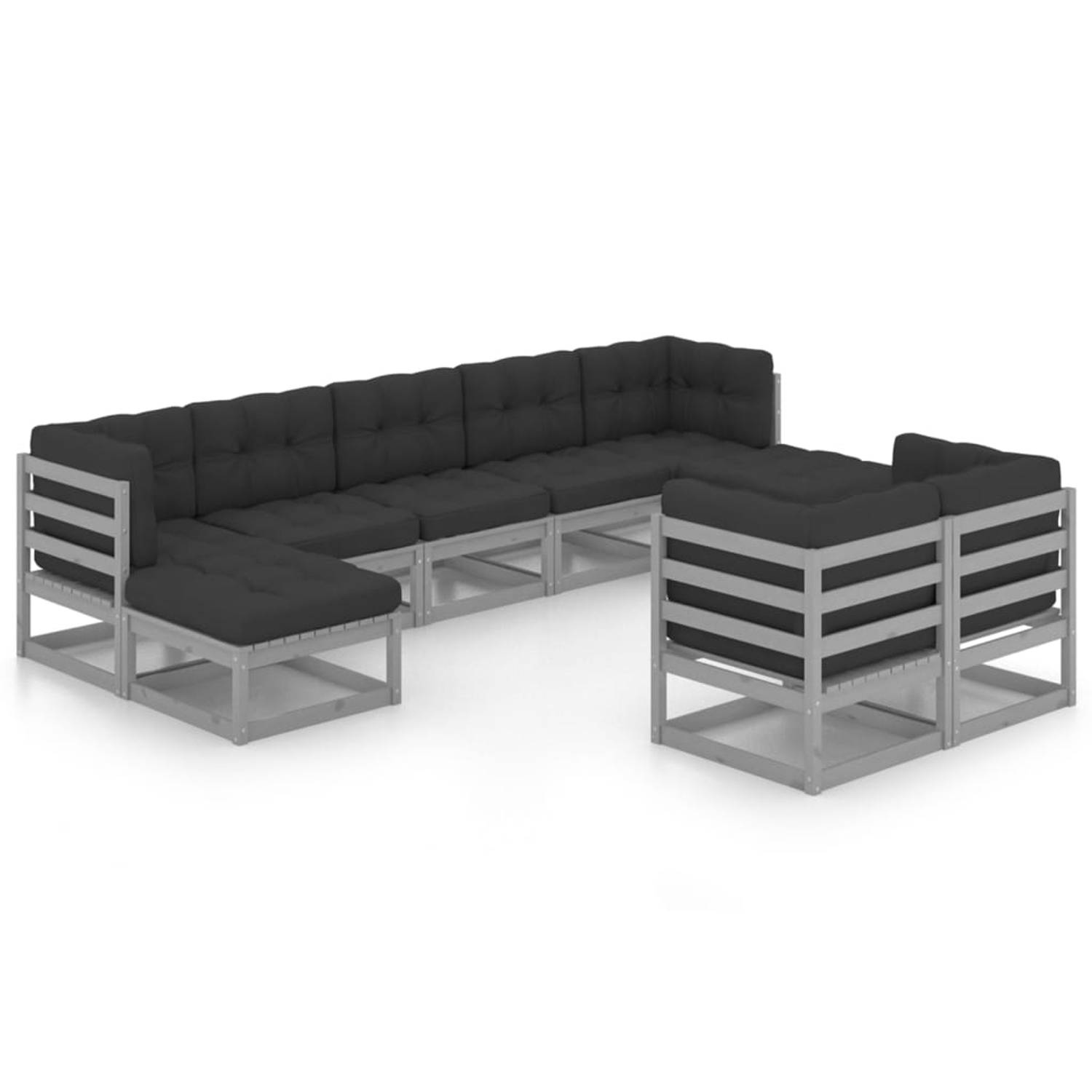 The Living Store 9-delige Loungeset met kussens massief grenenhout grijs - Tuinset