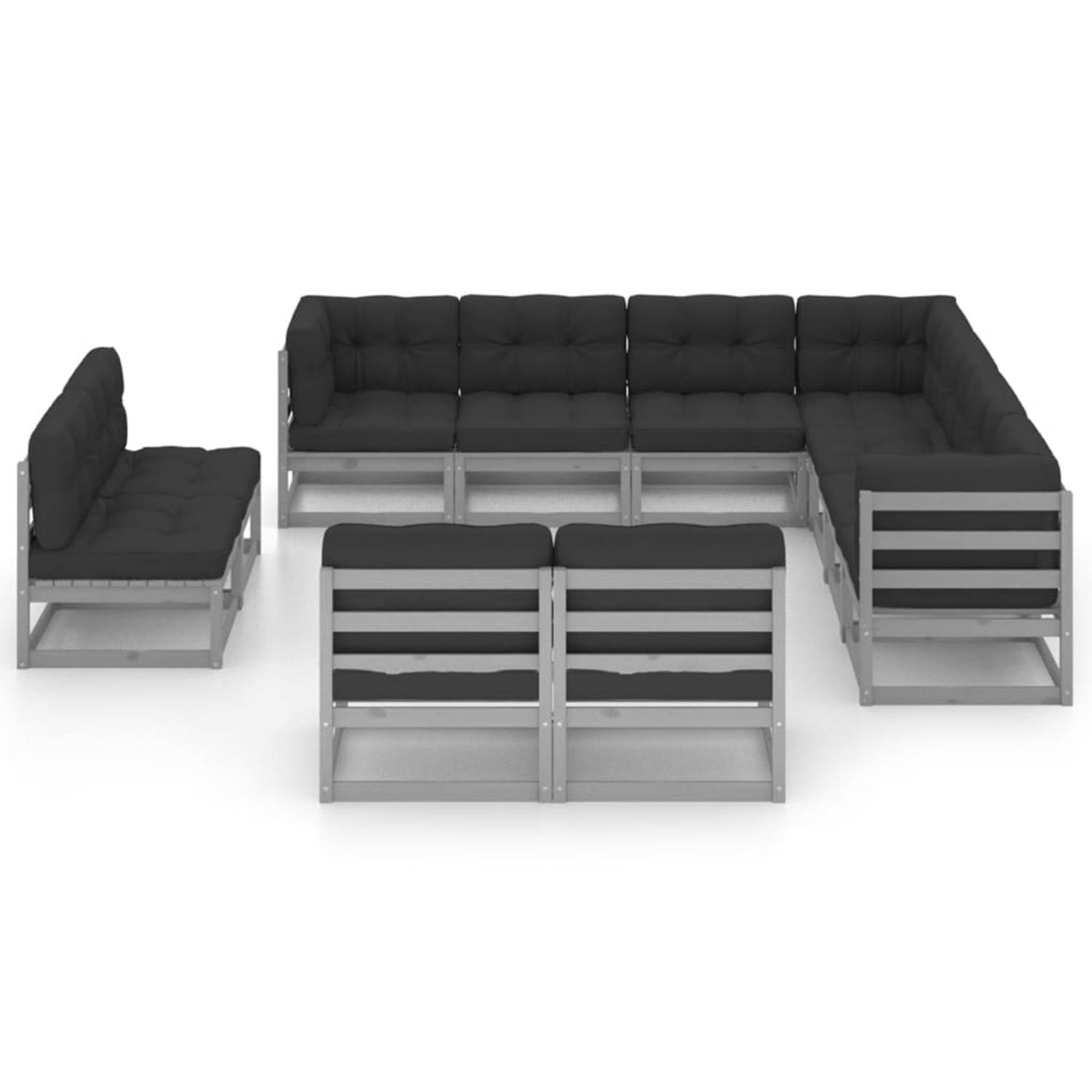 The Living Store Loungeset Grenenhout - Hoekbank 70x70x67 - Antraciet