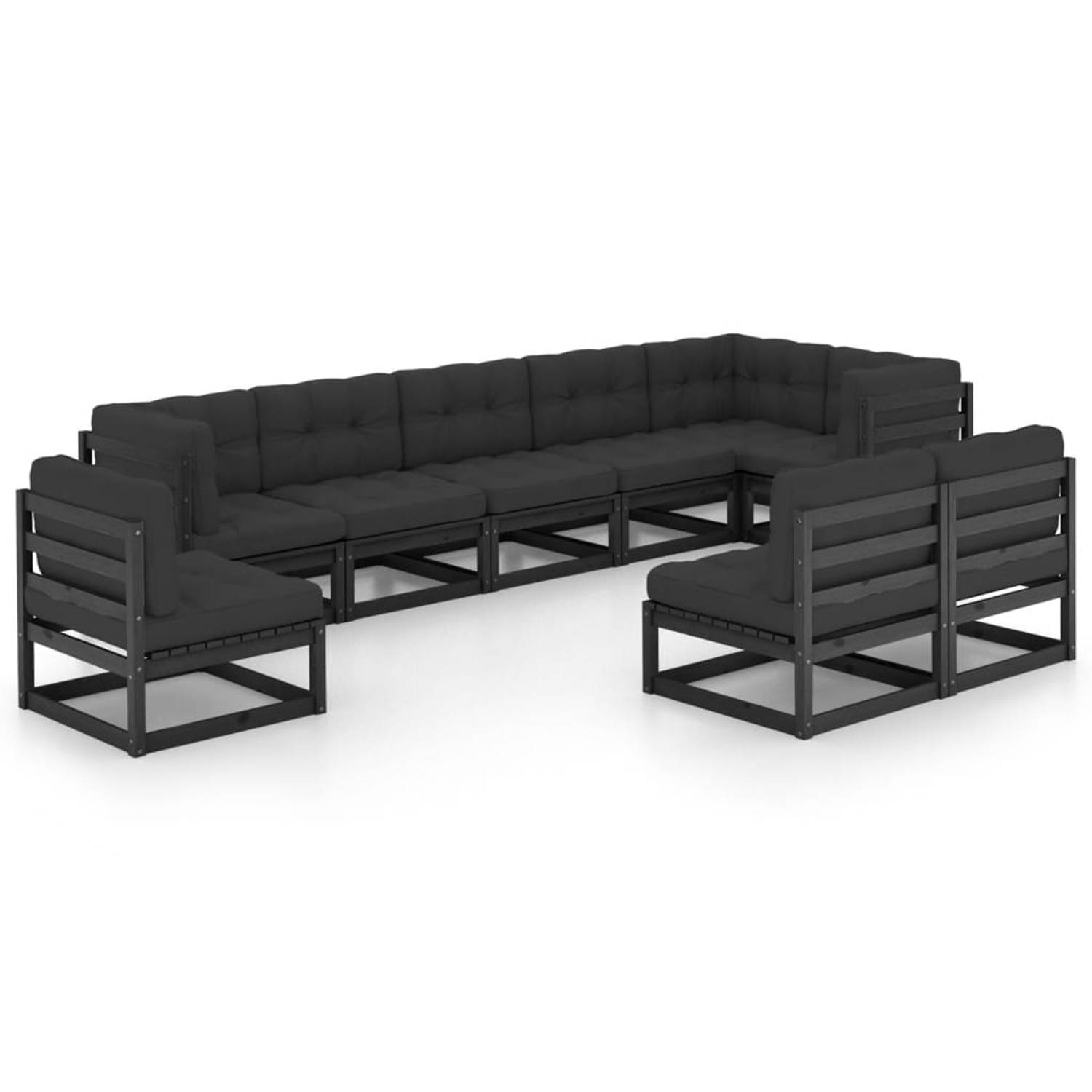 The Living Store Loungeset 6 middenbank 3 hoekbank Zwart 70x70x67cm