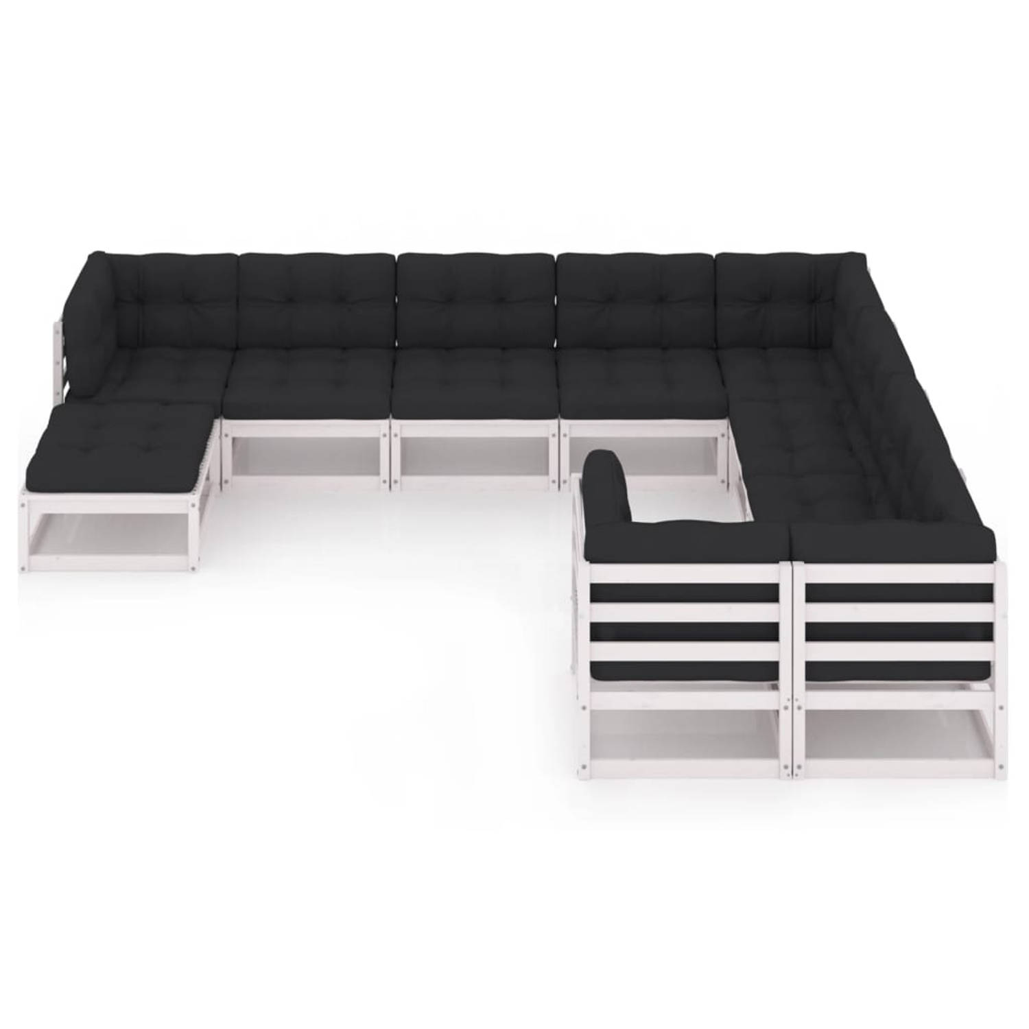 The Living Store 10-delige Loungeset met kussens massief grenenhout wit - Tuinset