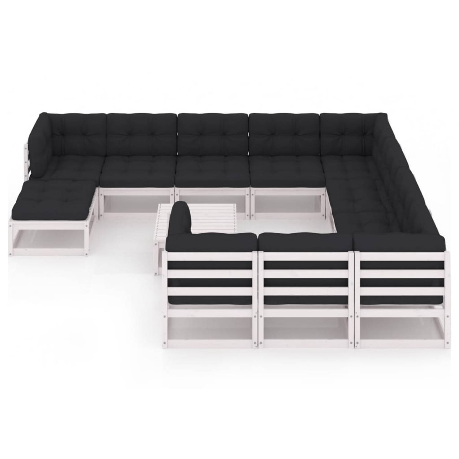 The Living Store 12-delige Loungeset met kussens massief grenenhout wit - Tuinset